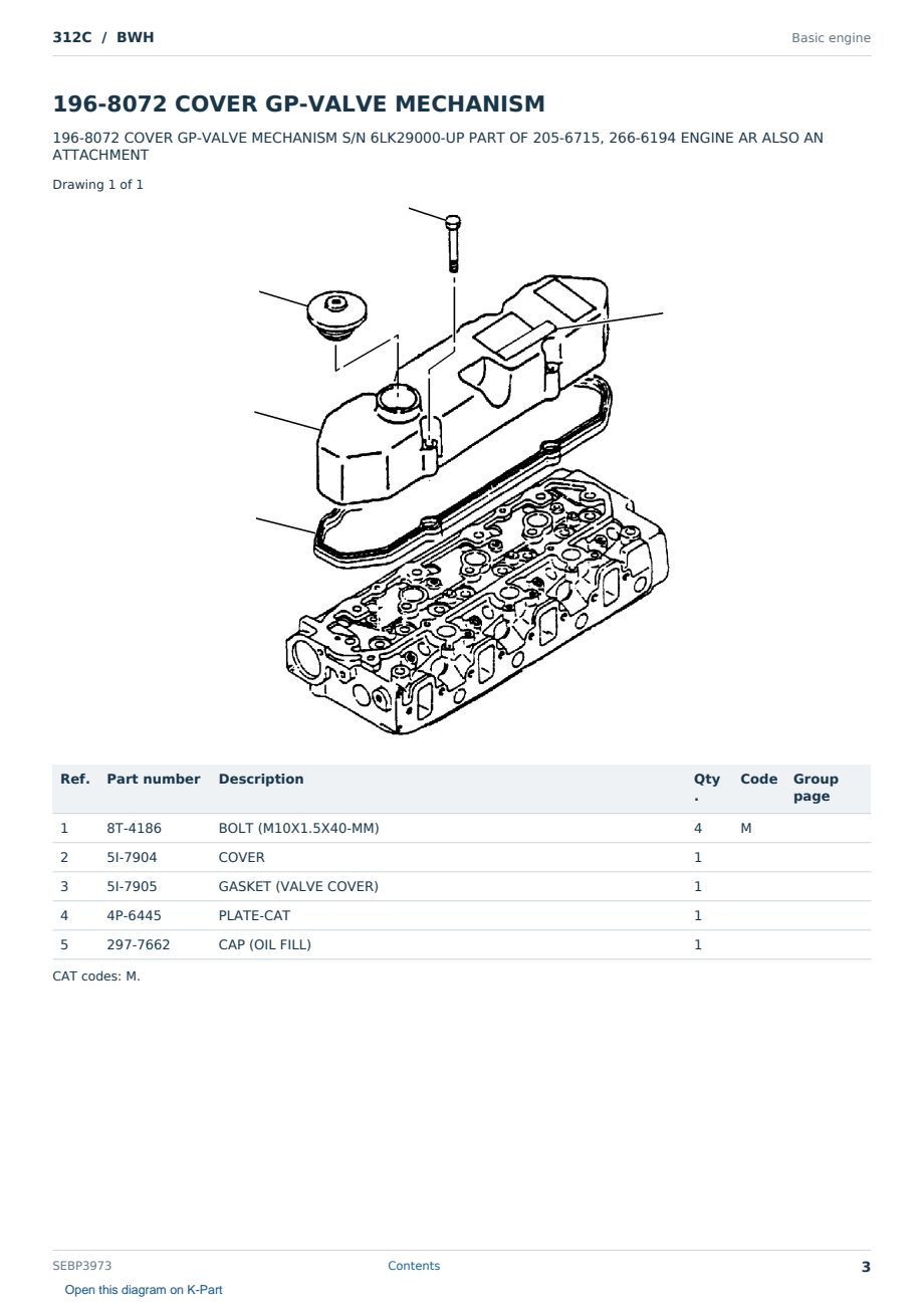 Caterpillar 312C S/N BWH Partsbook SEBP3973 (English) - sample page 3 of 10 Caterpillar 312C S/N BWH Partsbook SEBP3973 (English) - sample page 3 of 10