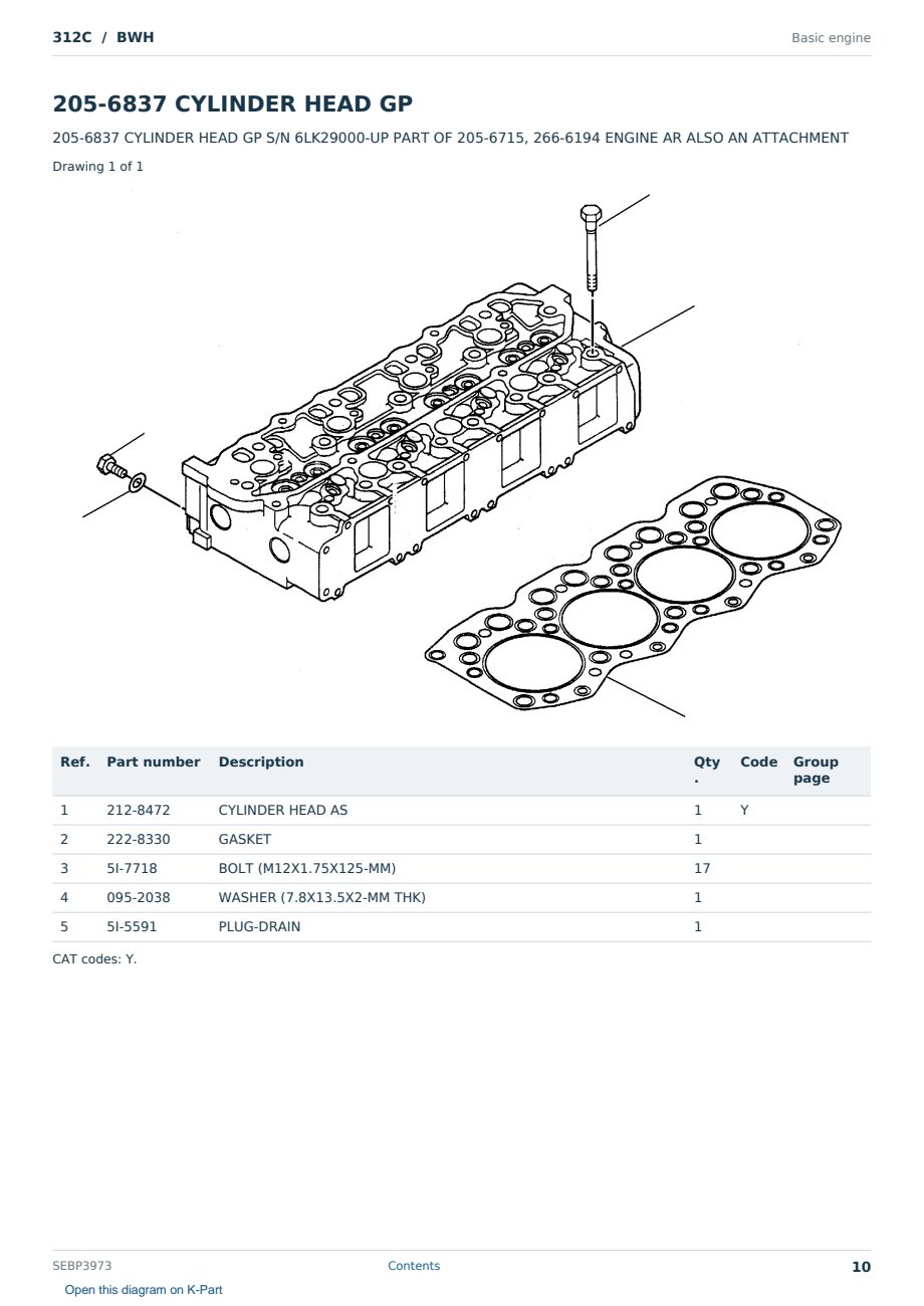 Caterpillar 312C S/N BWH Partsbook SEBP3973 (English) - sample page 10 of 10 Caterpillar 312C S/N BWH Partsbook SEBP3973 (English) - sample page 10 of 10