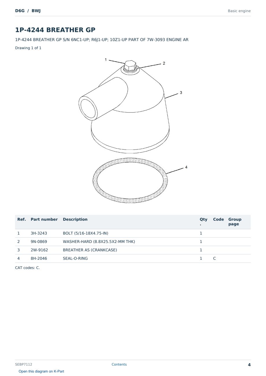 Caterpillar D6G S/N BWJ Partsbook SEBP7112 (English) - sample page 4 of 10 Caterpillar D6G S/N BWJ Partsbook SEBP7112 (English) - sample page 4 of 10
