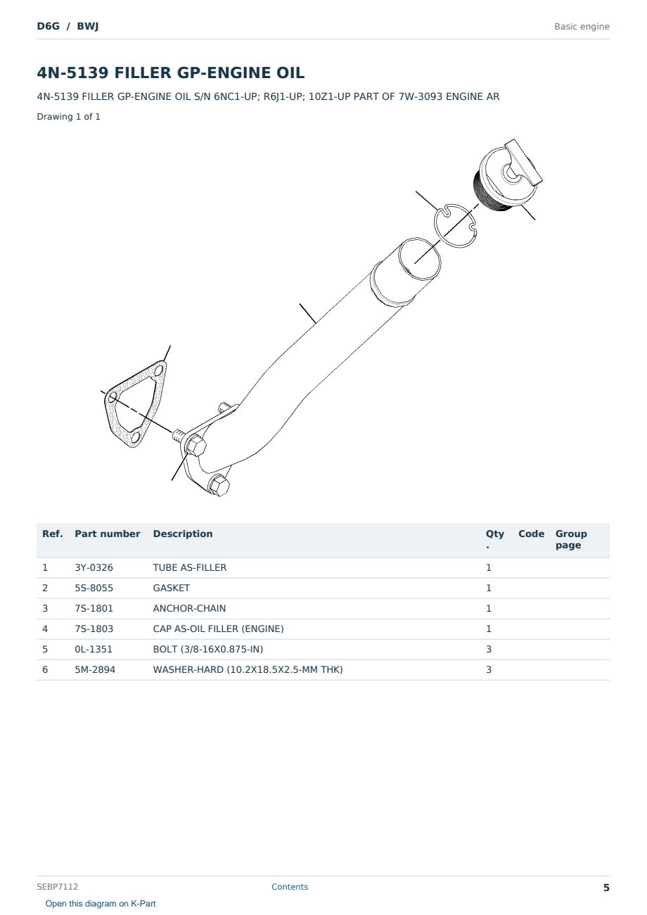 Caterpillar D6G S/N BWJ Partsbook SEBP7112 (English) - sample page 5 of 10 Caterpillar D6G S/N BWJ Partsbook SEBP7112 (English) - sample page 5 of 10