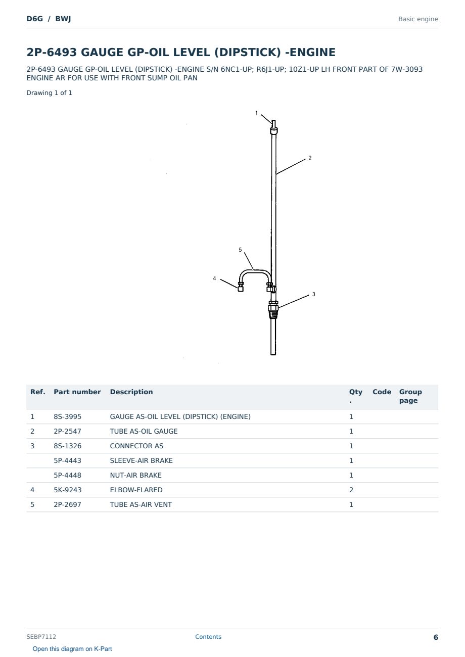 Caterpillar D6G S/N BWJ Partsbook SEBP7112 (English) - sample page 6 of 10 Caterpillar D6G S/N BWJ Partsbook SEBP7112 (English) - sample page 6 of 10