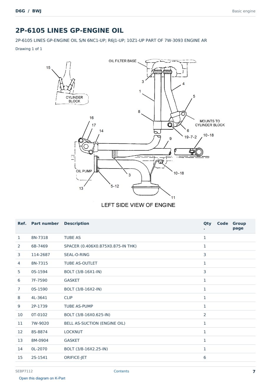 Caterpillar D6G S/N BWJ Partsbook SEBP7112 (English) - sample page 7 of 10 Caterpillar D6G S/N BWJ Partsbook SEBP7112 (English) - sample page 7 of 10