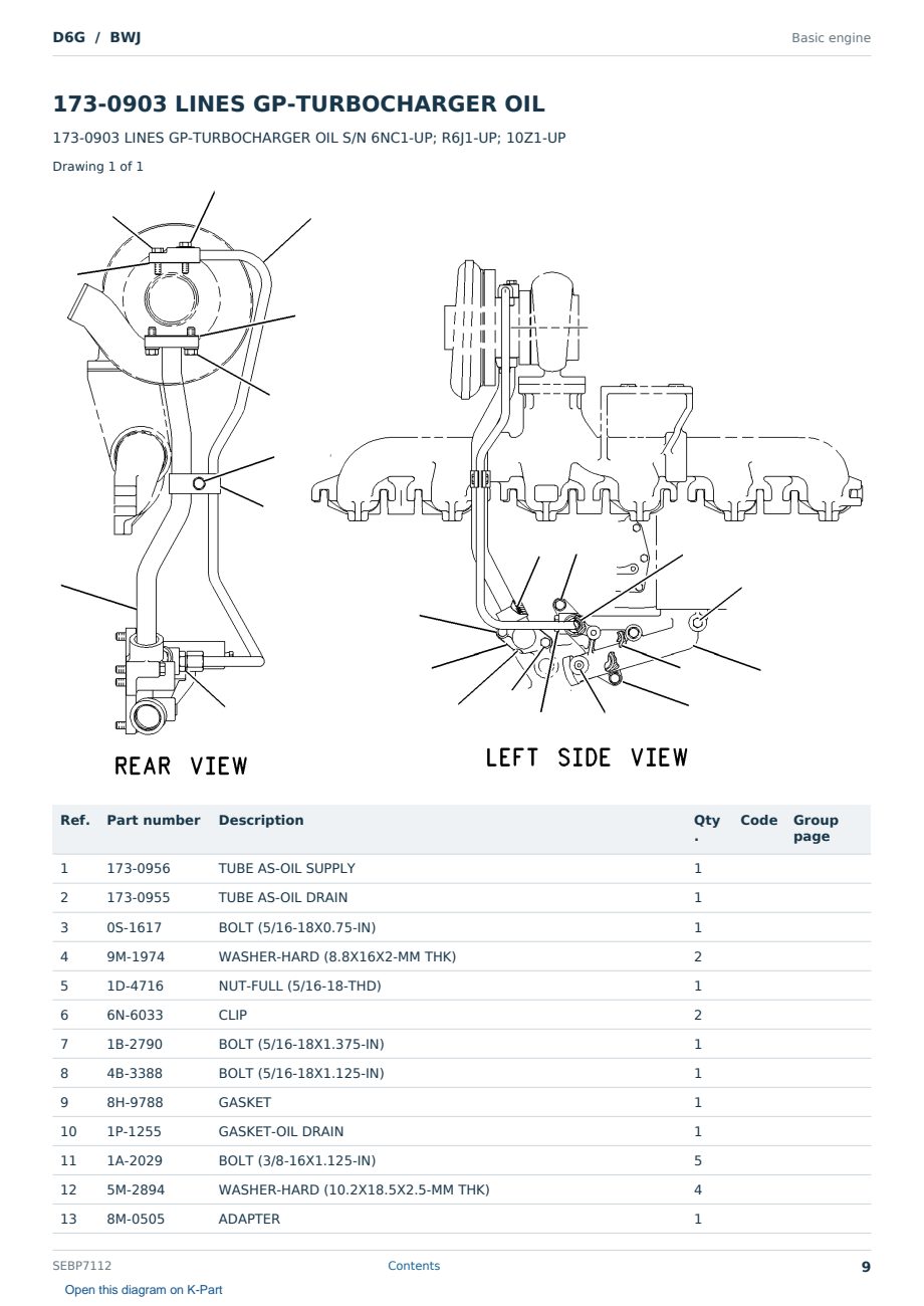 Caterpillar D6G S/N BWJ Partsbook SEBP7112 (English) - sample page 9 of 10 Caterpillar D6G S/N BWJ Partsbook SEBP7112 (English) - sample page 9 of 10