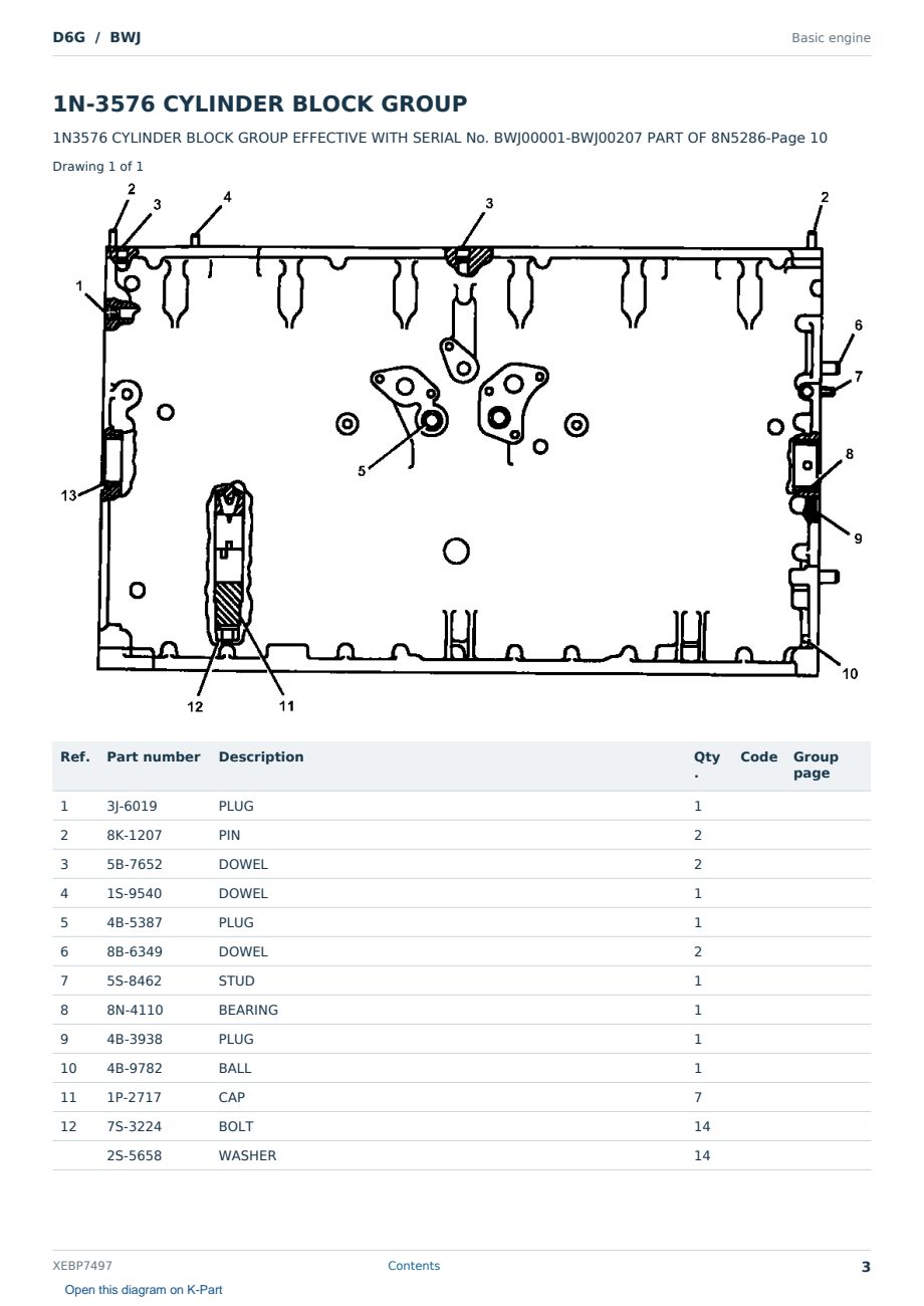 Caterpillar D6G S/N BWJ Partsbook XEBP7497 (English) - sample page 3 of 10 Caterpillar D6G S/N BWJ Partsbook XEBP7497 (English) - sample page 3 of 10