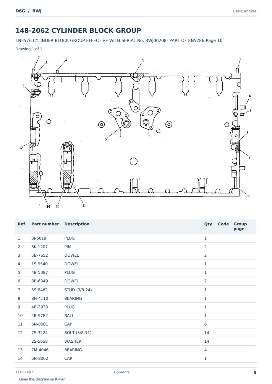 Caterpillar D6G S/N BWJ Partsbook XEBP7497 (English) - sample page 5 of 10 Caterpillar D6G S/N BWJ Partsbook XEBP7497 (English) - sample page 5 of 10