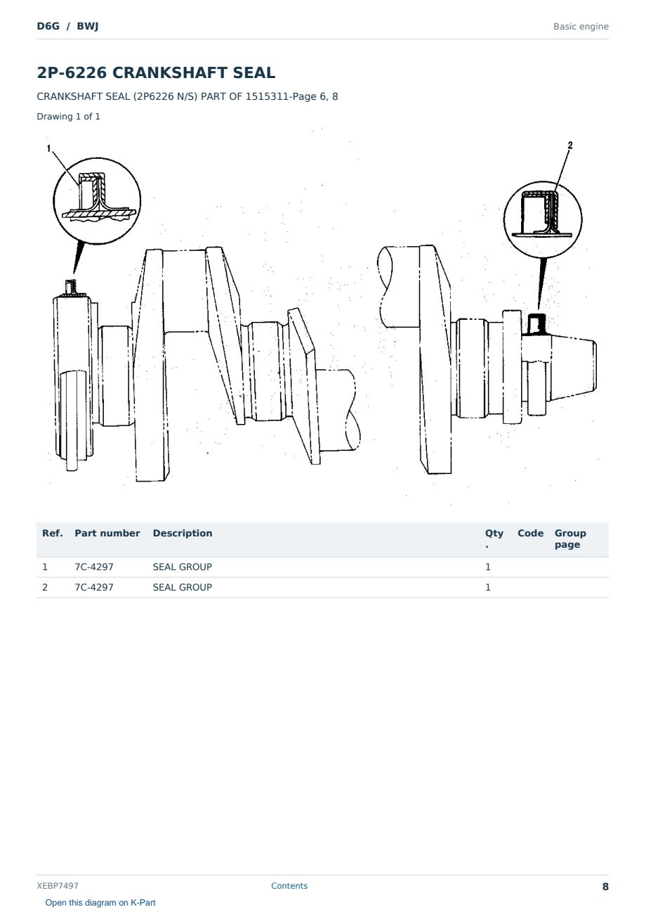 Caterpillar D6G S/N BWJ Partsbook XEBP7497 (English) - sample page 8 of 10 Caterpillar D6G S/N BWJ Partsbook XEBP7497 (English) - sample page 8 of 10