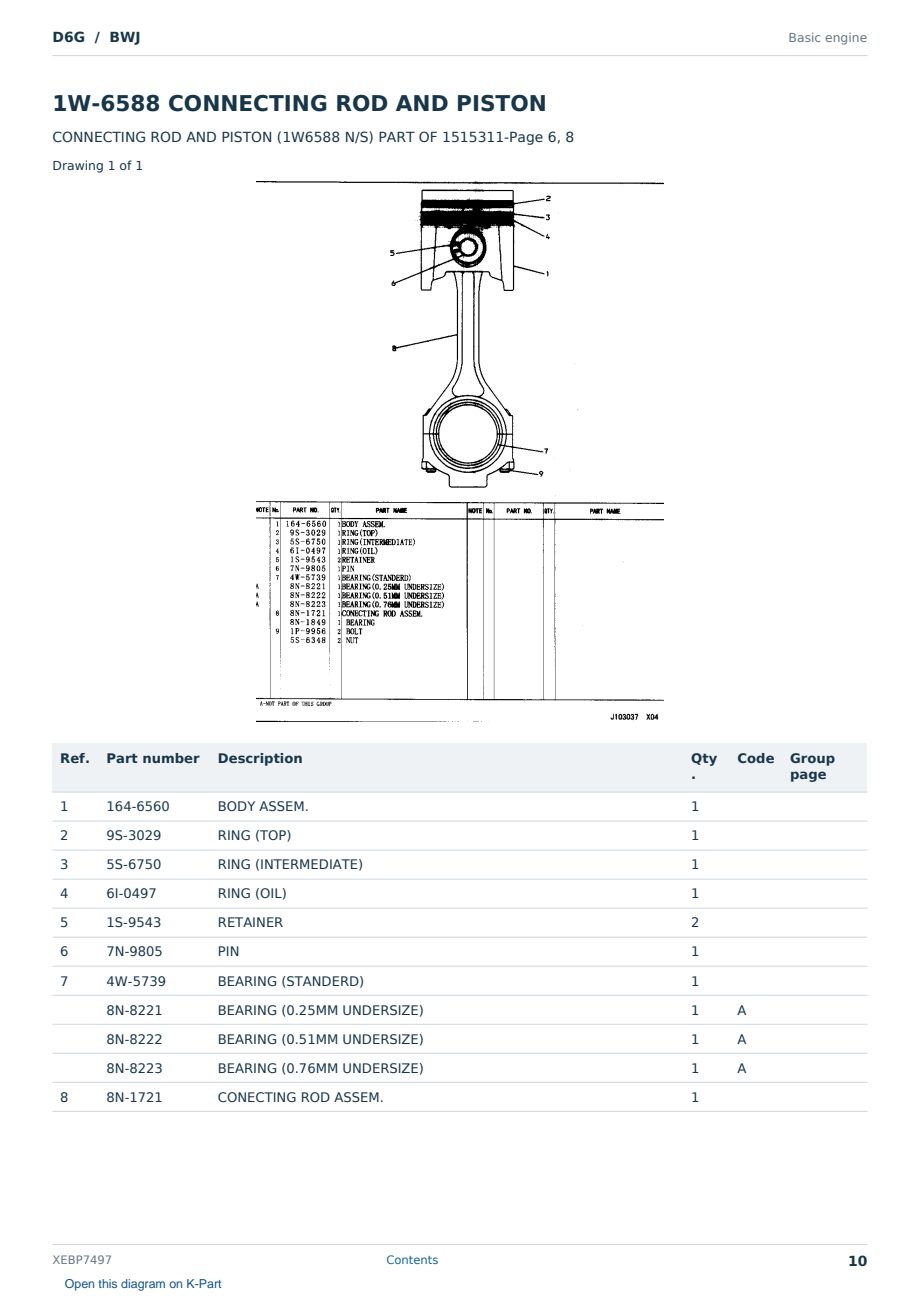 Caterpillar D6G S/N BWJ Partsbook XEBP7497 (English) - sample page 10 of 10 Caterpillar D6G S/N BWJ Partsbook XEBP7497 (English) - sample page 10 of 10