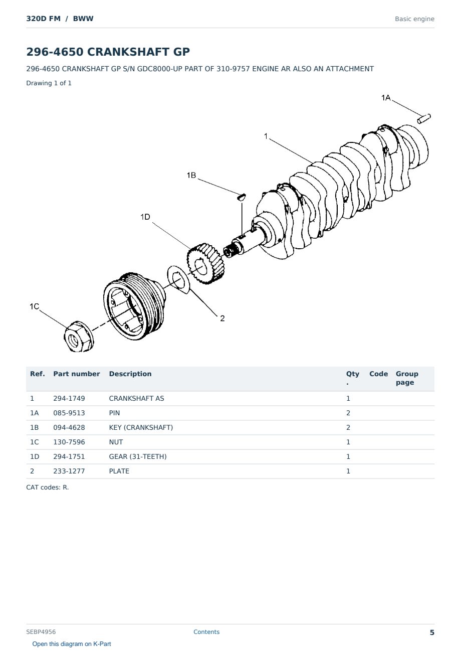 Caterpillar 320D FM S/N BWW Partsbook SEBP4956 (English) - sample page 5 of 10 Caterpillar 320D FM S/N BWW Partsbook SEBP4956 (English) - sample page 5 of 10