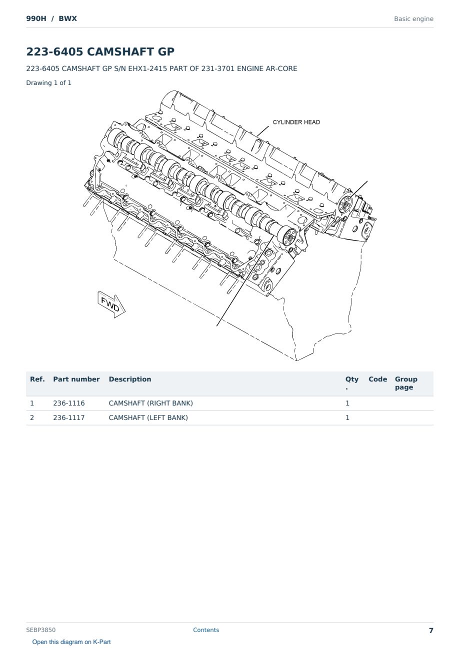 Caterpillar 990H S/N BWX Partsbook SEBP3850 (English) - sample page 7 of 10 Caterpillar 990H S/N BWX Partsbook SEBP3850 (English) - sample page 7 of 10