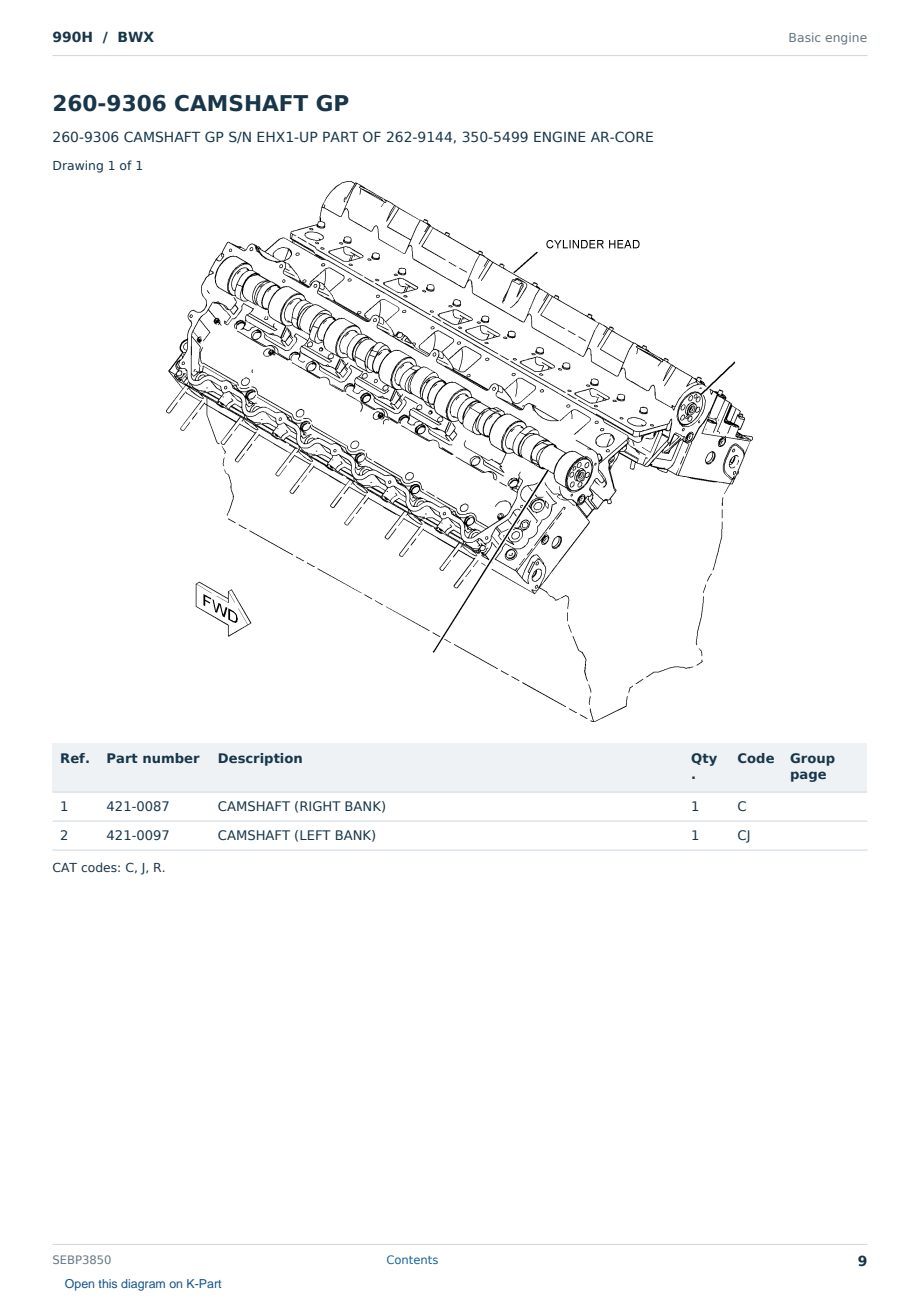 Caterpillar 990H S/N BWX Partsbook SEBP3850 (English) - sample page 9 of 10 Caterpillar 990H S/N BWX Partsbook SEBP3850 (English) - sample page 9 of 10