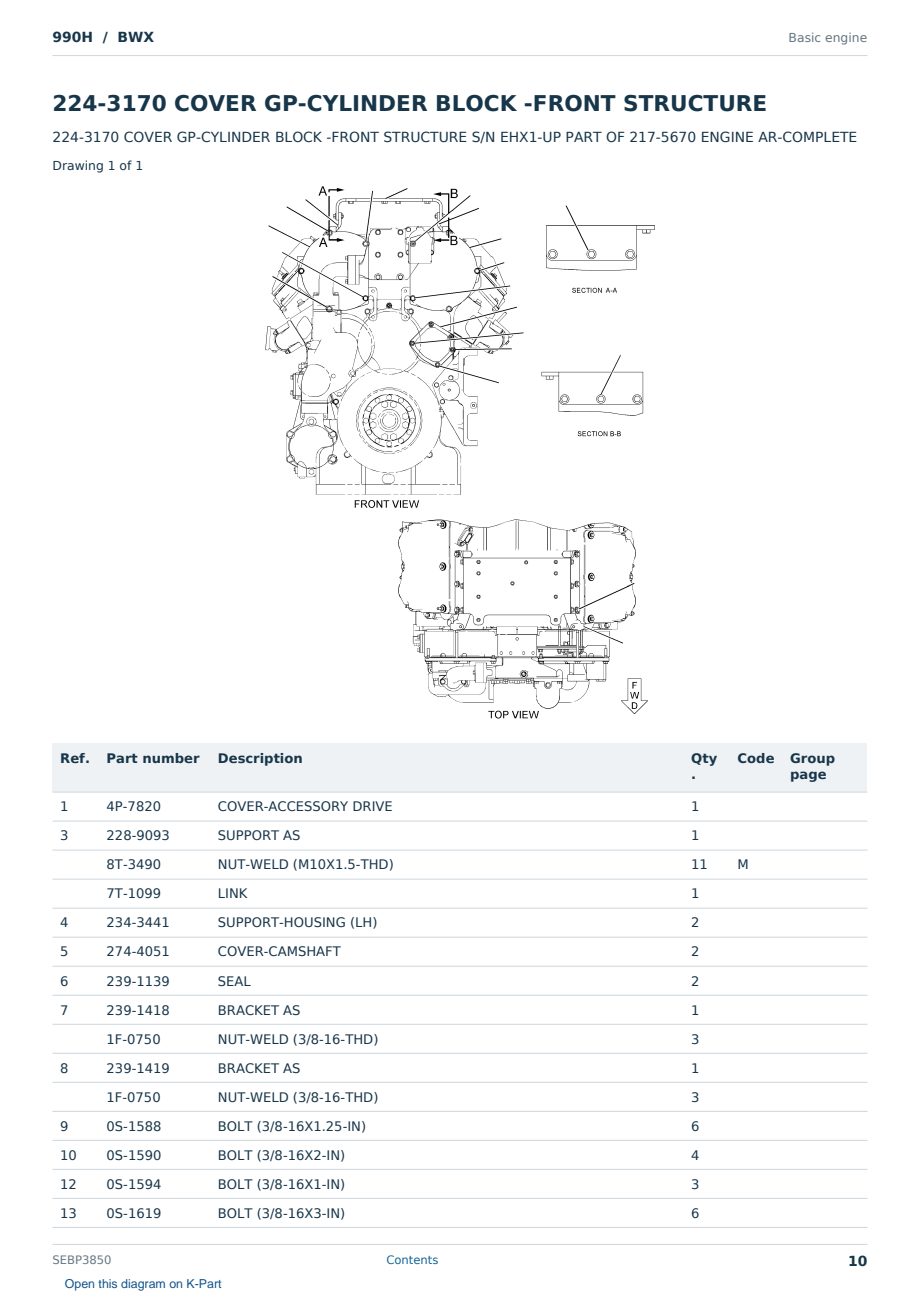 Caterpillar 990H S/N BWX Partsbook SEBP3850 (English) - sample page 10 of 10 Caterpillar 990H S/N BWX Partsbook SEBP3850 (English) - sample page 10 of 10