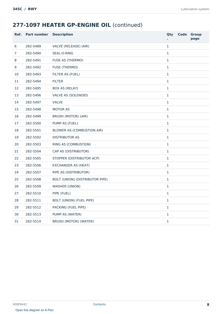 Caterpillar 345C S/N BWY Partsbook XEBP8442 (English) - sample page 8 of 10 Caterpillar 345C S/N BWY Partsbook XEBP8442 (English) - sample page 8 of 10