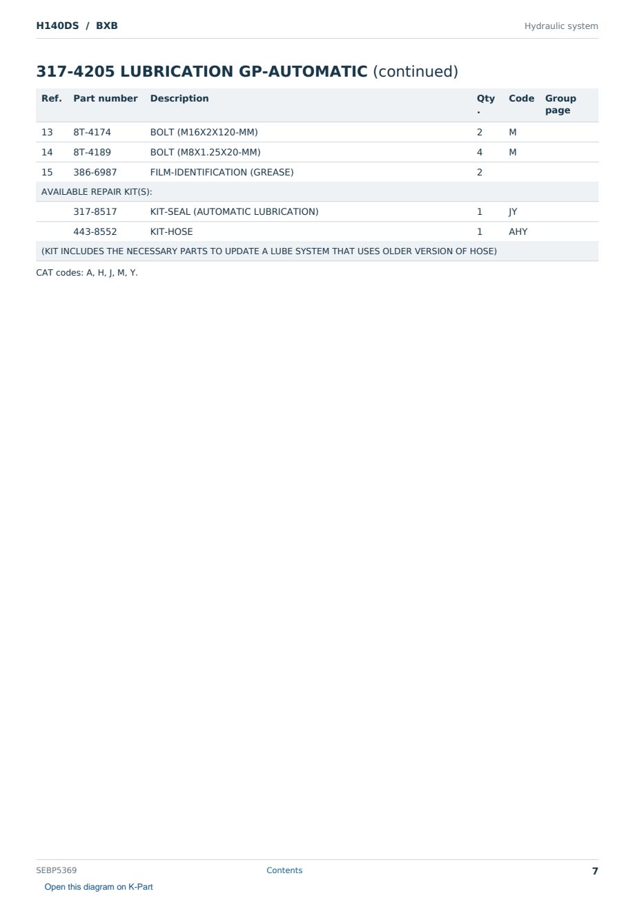 Caterpillar H140DS S/N BXB Partsbook SEBP5369 (English) - sample page 7 of 10 Caterpillar H140DS S/N BXB Partsbook SEBP5369 (English) - sample page 7 of 10