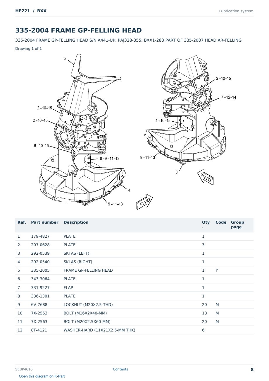 Caterpillar HF221 S/N BXX Partsbook SEBP4616 (English) - sample page 8 of 10 Caterpillar HF221 S/N BXX Partsbook SEBP4616 (English) - sample page 8 of 10