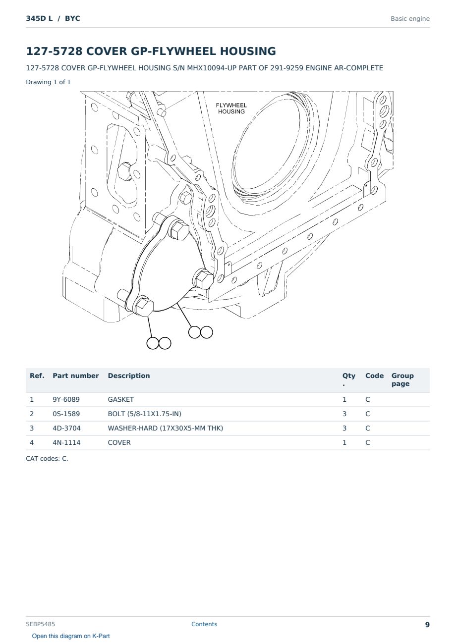 Caterpillar 345D L S/N BYC Partsbook SEBP5485 (English) - sample page 9 of 10 Caterpillar 345D L S/N BYC Partsbook SEBP5485 (English) - sample page 9 of 10