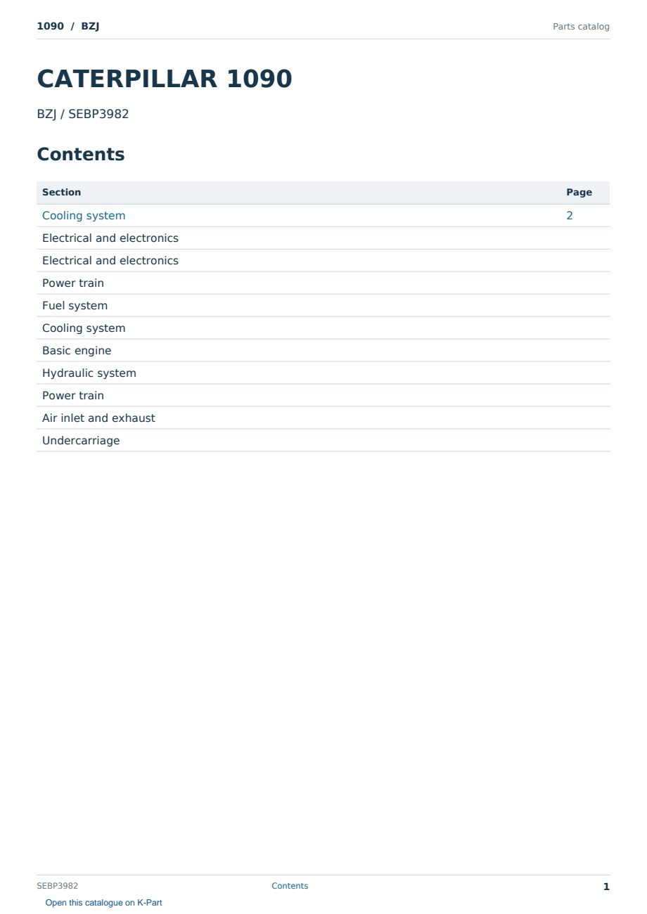 Caterpillar 1090 S/N BZJ Partsbook SEBP3982 (English) - sample page 1 of 10 Caterpillar 1090 S/N BZJ Partsbook SEBP3982 (English) - sample page 1 of 10