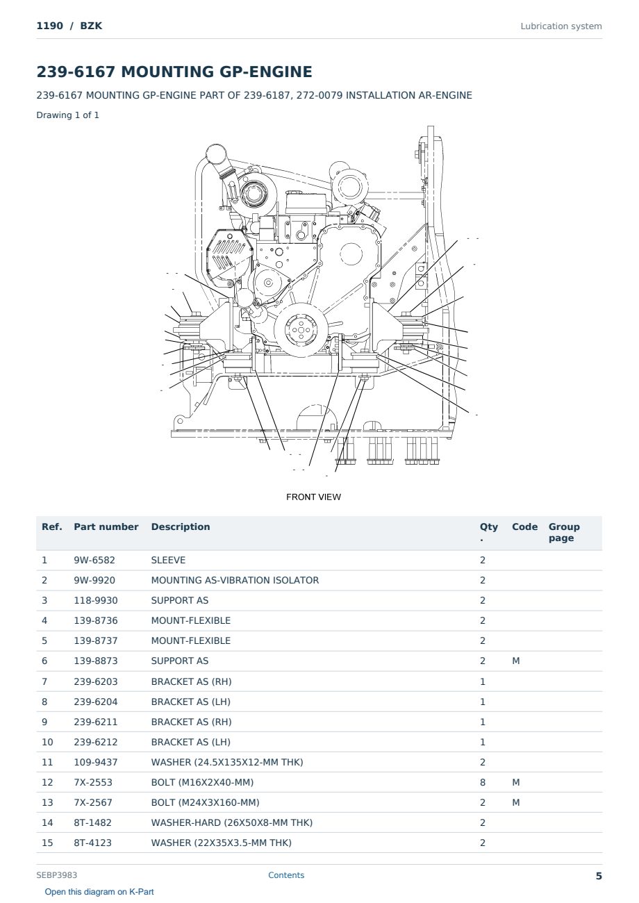 Caterpillar 1190 S/N BZK Partsbook SEBP3983 (English) - sample page 5 of 10 Caterpillar 1190 S/N BZK Partsbook SEBP3983 (English) - sample page 5 of 10