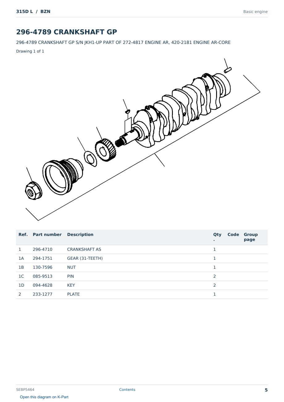 Caterpillar 315D L S/N BZN Partsbook SEBP5464 (English) - sample page 5 of 10 Caterpillar 315D L S/N BZN Partsbook SEBP5464 (English) - sample page 5 of 10