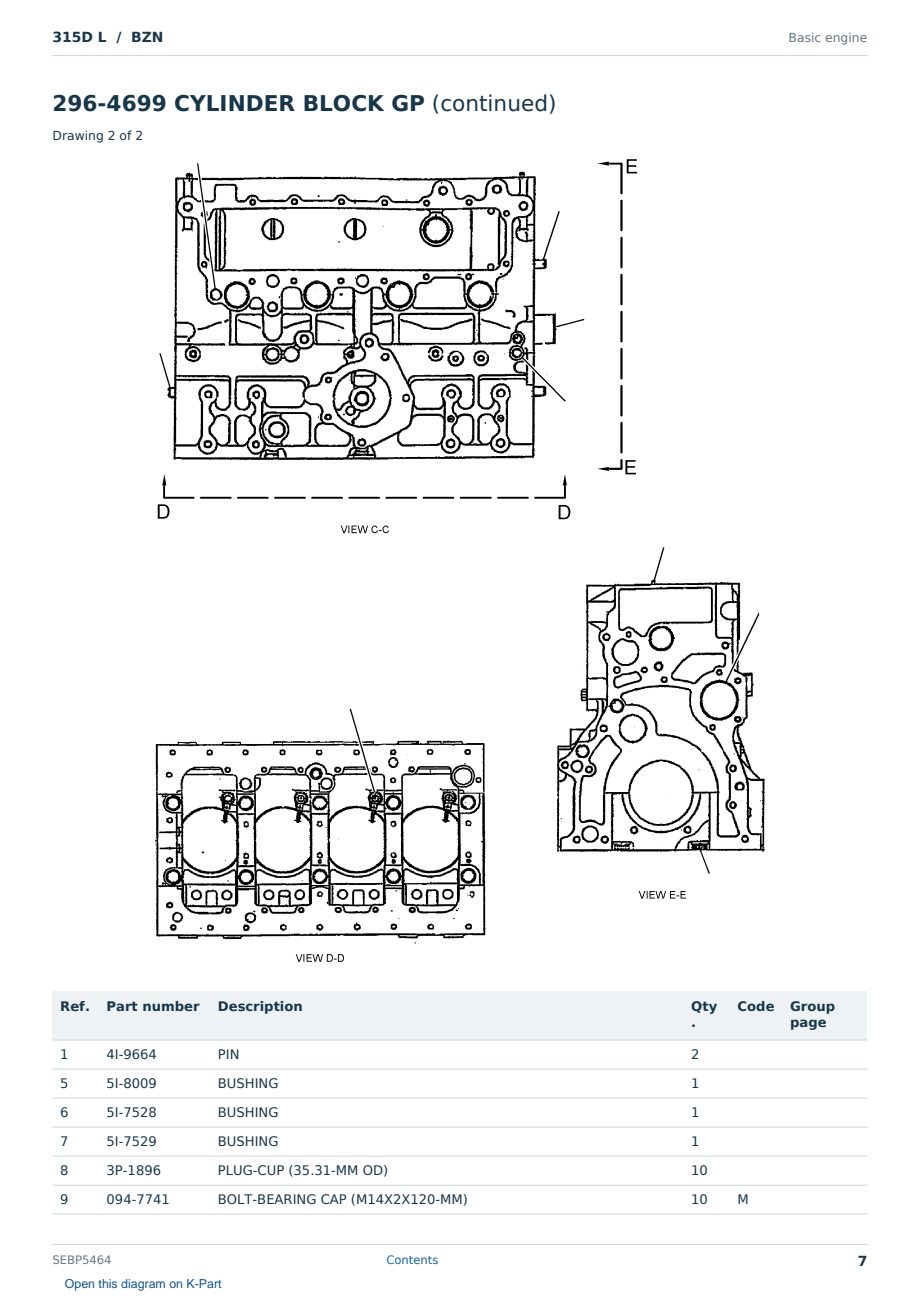 Caterpillar 315D L S/N BZN Partsbook SEBP5464 (English) - sample page 7 of 10 Caterpillar 315D L S/N BZN Partsbook SEBP5464 (English) - sample page 7 of 10