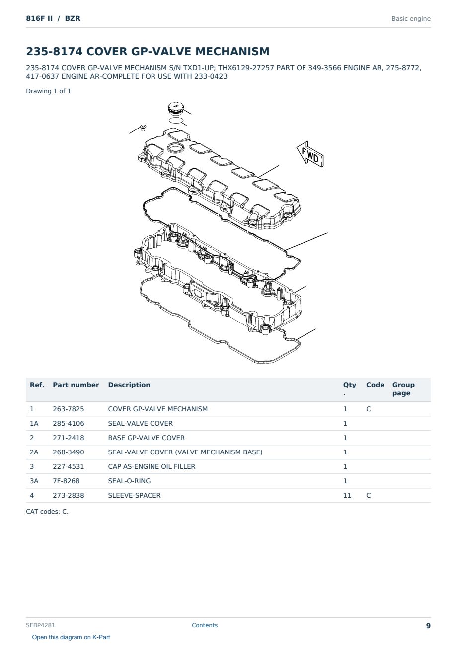 Caterpillar 816F II S/N BZR Partsbook SEBP4281 (English) - sample page 9 of 10 Caterpillar 816F II S/N BZR Partsbook SEBP4281 (English) - sample page 9 of 10