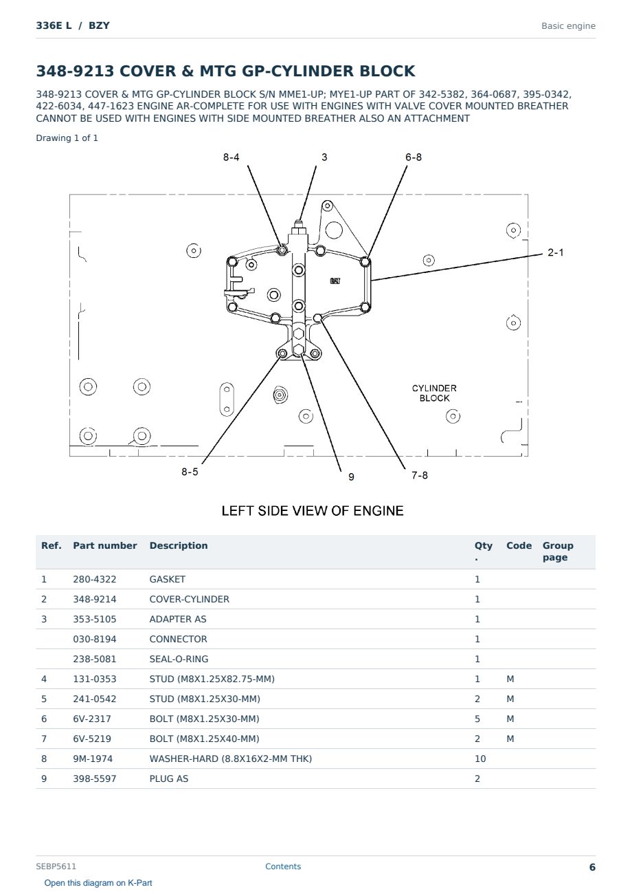 Caterpillar 336E L S/N BZY Partsbook SEBP5611 (English) - sample page 6 of 10 Caterpillar 336E L S/N BZY Partsbook SEBP5611 (English) - sample page 6 of 10