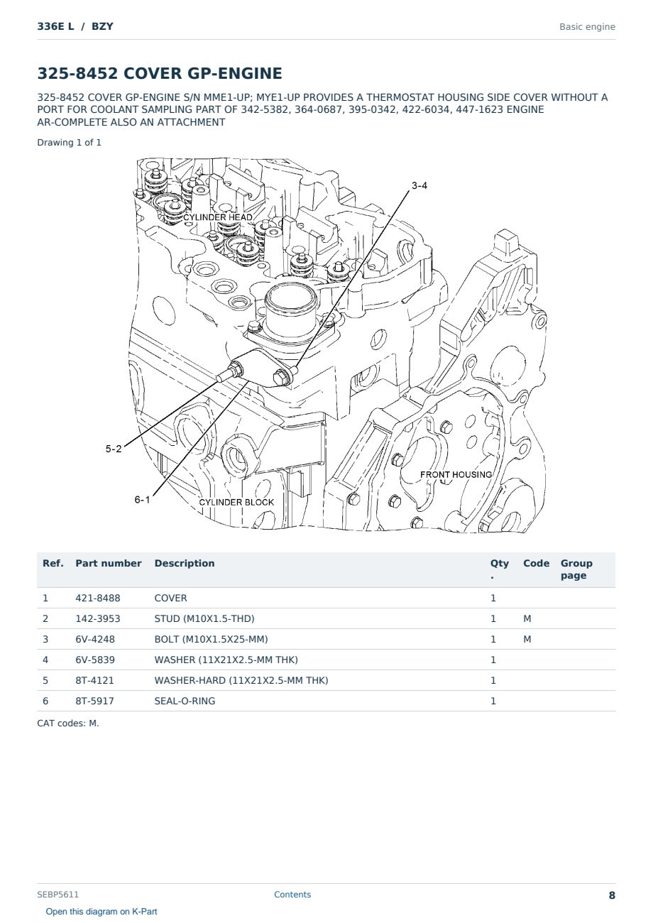 Caterpillar 336E L S/N BZY Partsbook SEBP5611 (English) - sample page 8 of 10 Caterpillar 336E L S/N BZY Partsbook SEBP5611 (English) - sample page 8 of 10