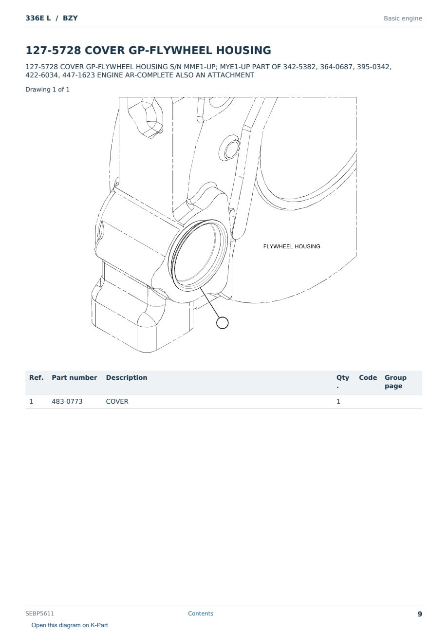 Caterpillar 336E L S/N BZY Partsbook SEBP5611 (English) - sample page 9 of 10 Caterpillar 336E L S/N BZY Partsbook SEBP5611 (English) - sample page 9 of 10