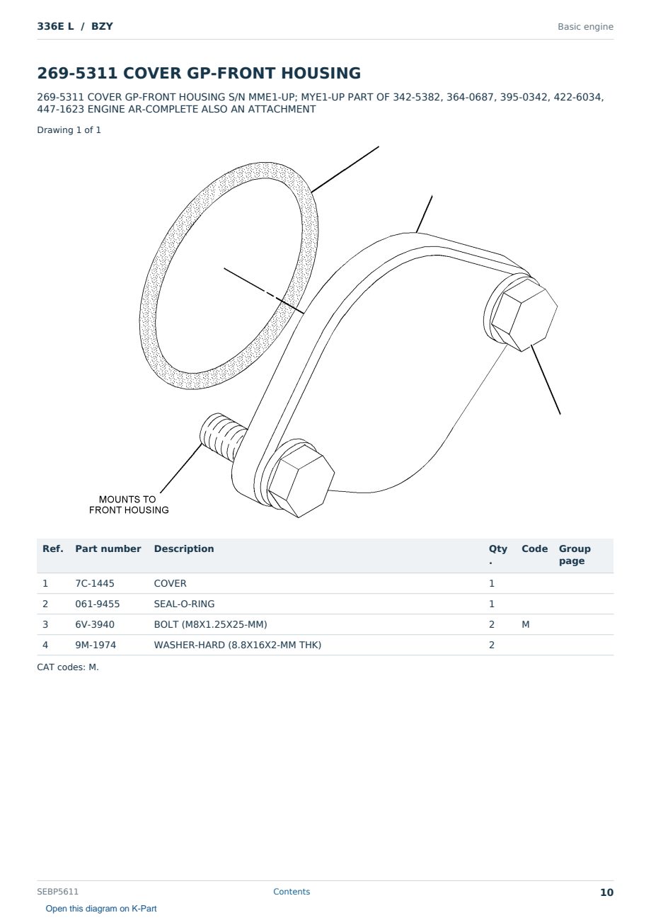 Caterpillar 336E L S/N BZY Partsbook SEBP5611 (English) - sample page 10 of 10 Caterpillar 336E L S/N BZY Partsbook SEBP5611 (English) - sample page 10 of 10