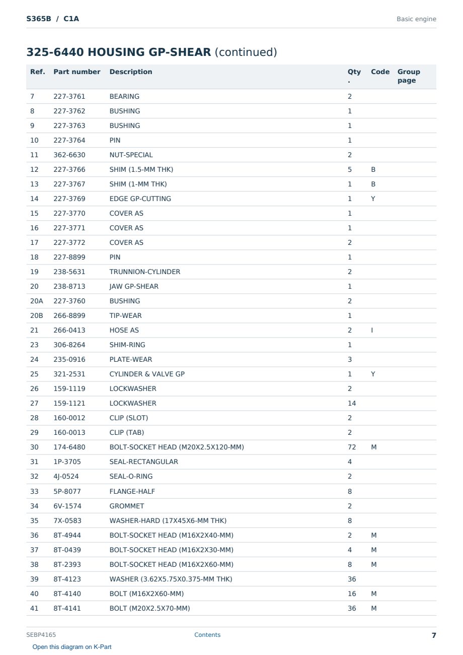 Caterpillar S365B S/N C1A Partsbook SEBP4165 (English) - sample page 7 of 10 Caterpillar S365B S/N C1A Partsbook SEBP4165 (English) - sample page 7 of 10