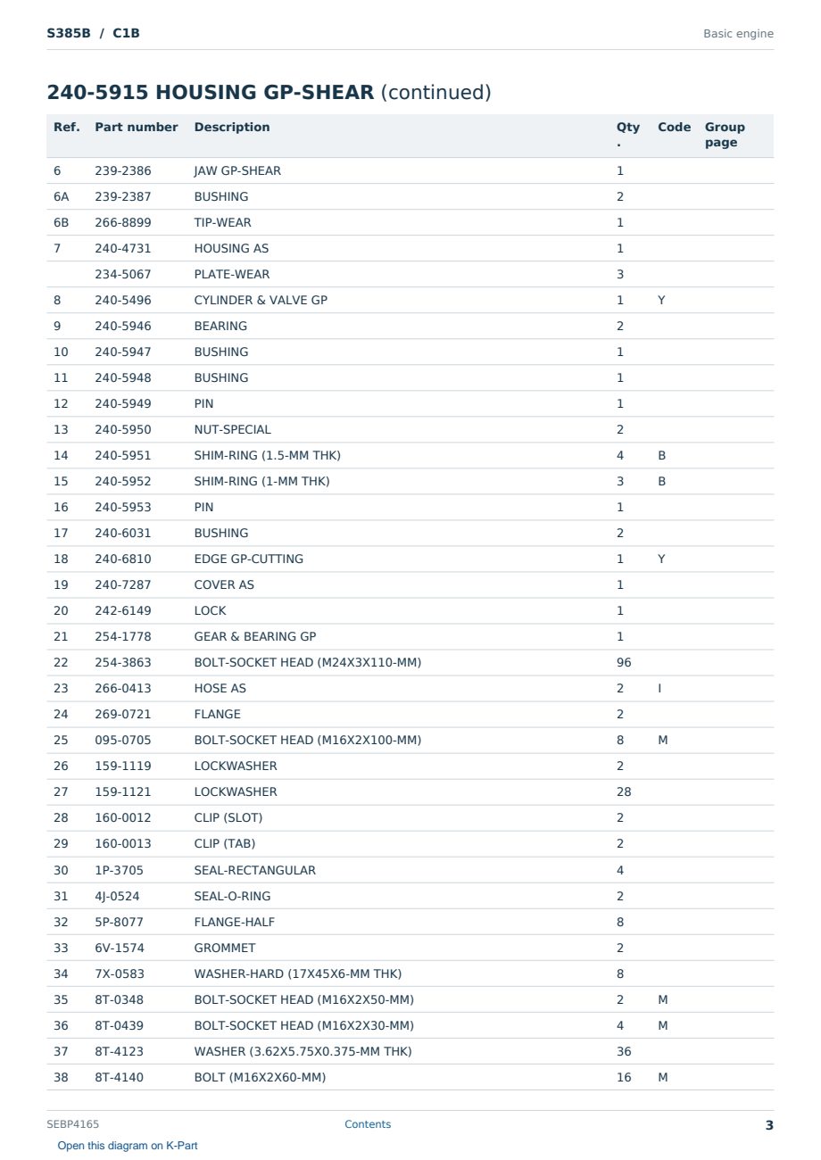 Caterpillar S385B S/N C1B Partsbook SEBP4165 (English) - sample page 3 of 10 Caterpillar S385B S/N C1B Partsbook SEBP4165 (English) - sample page 3 of 10