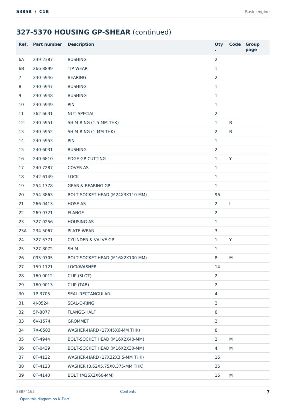 Caterpillar S385B S/N C1B Partsbook SEBP4165 (English) - sample page 7 of 10 Caterpillar S385B S/N C1B Partsbook SEBP4165 (English) - sample page 7 of 10