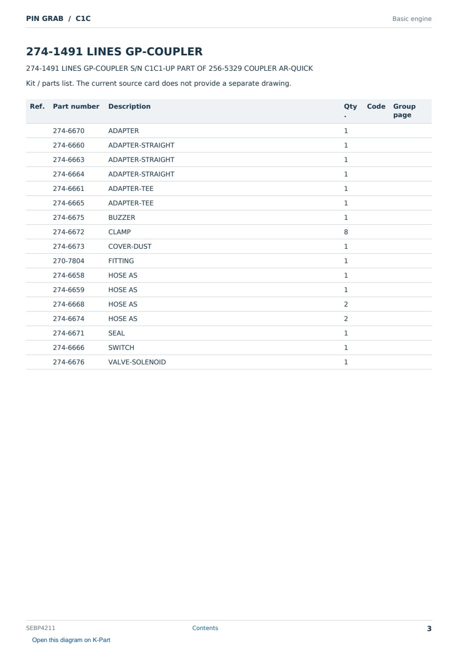Caterpillar PIN GRAB S/N C1C Partsbook SEBP4211 (English) - sample page 3 of 6 Caterpillar PIN GRAB S/N C1C Partsbook SEBP4211 (English) - sample page 3 of 6