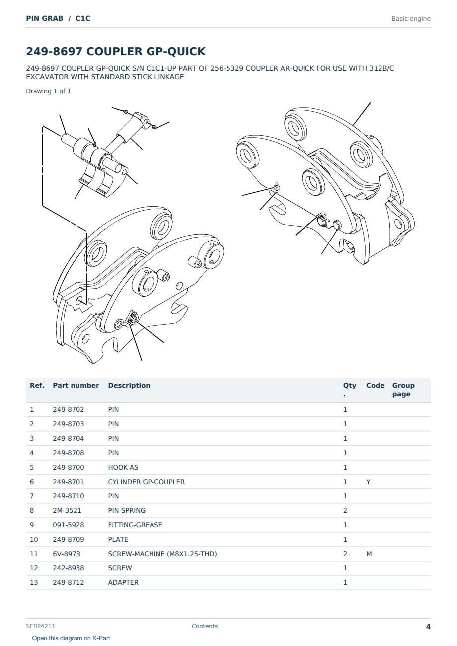 Caterpillar PIN GRAB S/N C1C Partsbook SEBP4211 (English) - sample page 4 of 6 Caterpillar PIN GRAB S/N C1C Partsbook SEBP4211 (English) - sample page 4 of 6