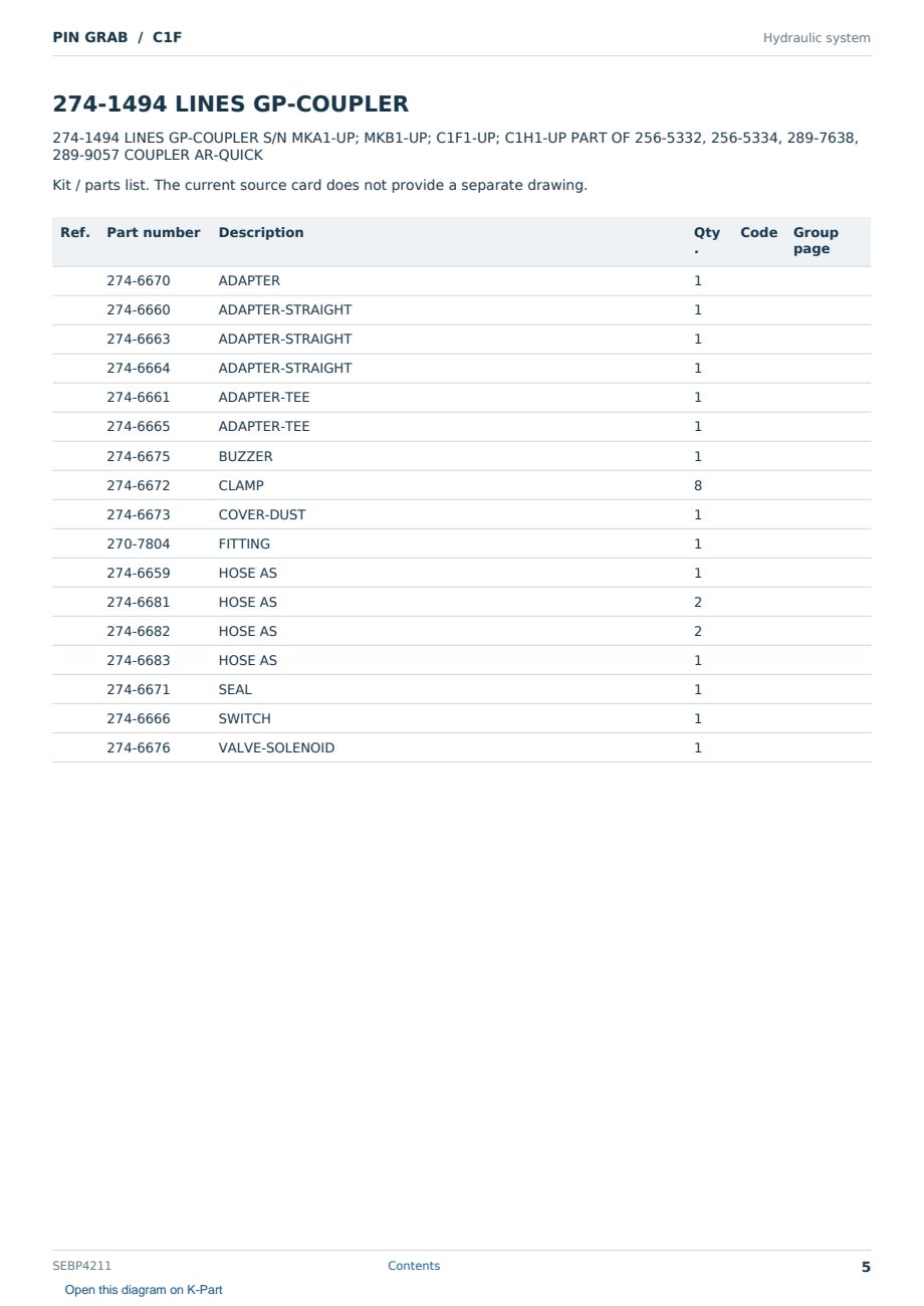 Caterpillar PIN GRAB S/N C1F Partsbook SEBP4211 (English) - sample page 5 of 10 Caterpillar PIN GRAB S/N C1F Partsbook SEBP4211 (English) - sample page 5 of 10