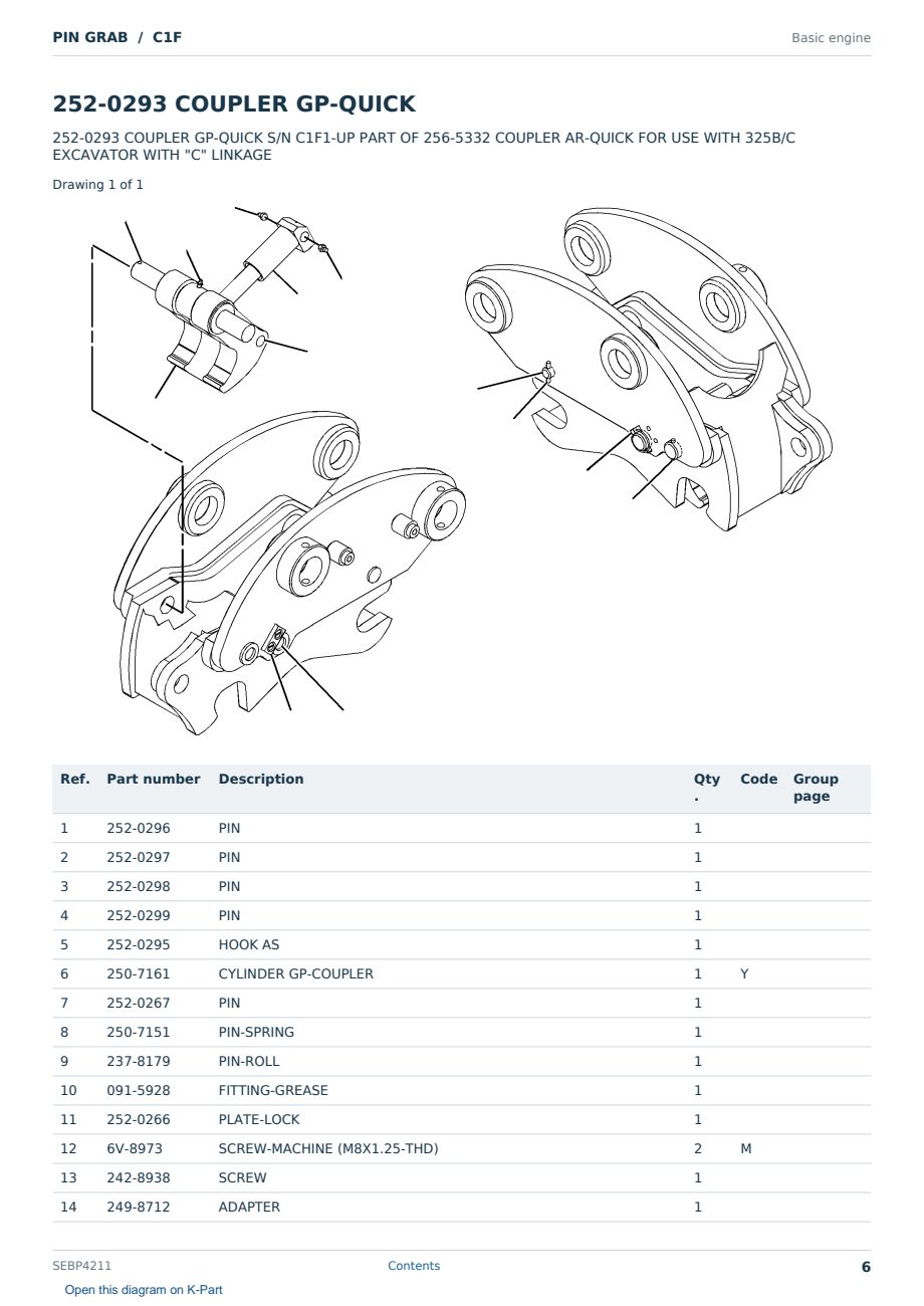 Caterpillar PIN GRAB S/N C1F Partsbook SEBP4211 (English) - sample page 6 of 10 Caterpillar PIN GRAB S/N C1F Partsbook SEBP4211 (English) - sample page 6 of 10