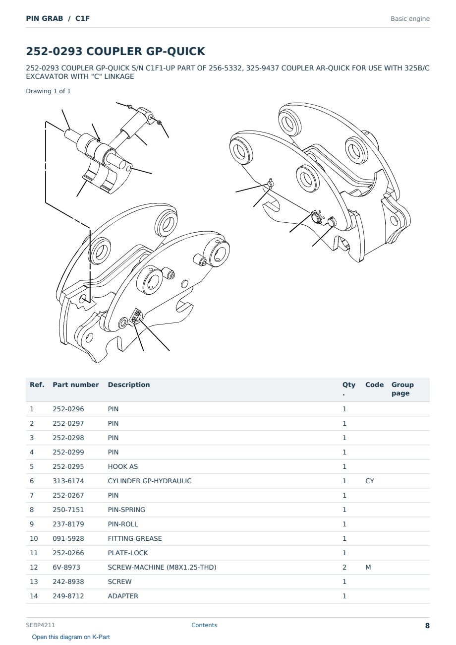 Caterpillar PIN GRAB S/N C1F Partsbook SEBP4211 (English) - sample page 8 of 10 Caterpillar PIN GRAB S/N C1F Partsbook SEBP4211 (English) - sample page 8 of 10