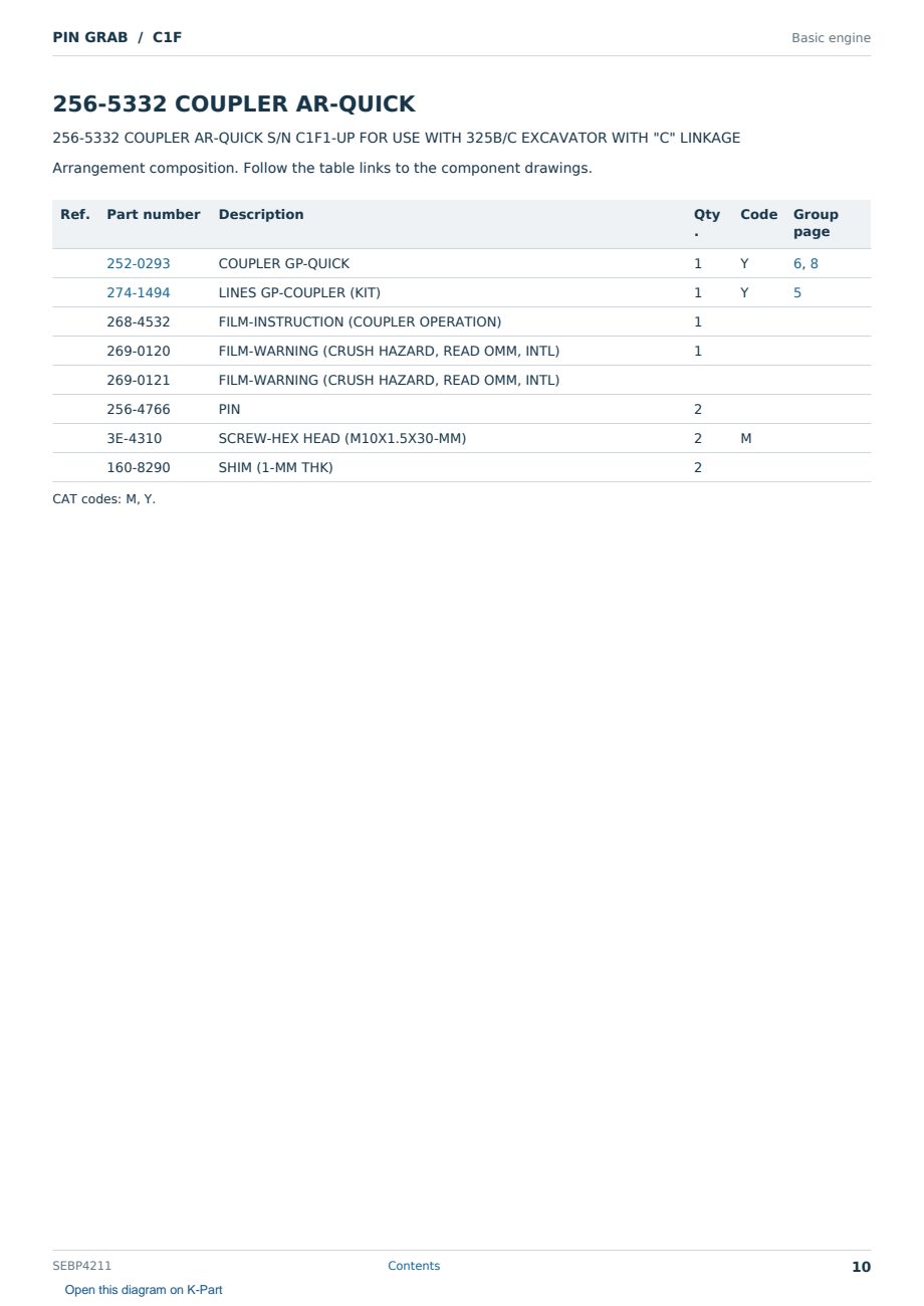 Caterpillar PIN GRAB S/N C1F Partsbook SEBP4211 (English) - sample page 10 of 10 Caterpillar PIN GRAB S/N C1F Partsbook SEBP4211 (English) - sample page 10 of 10