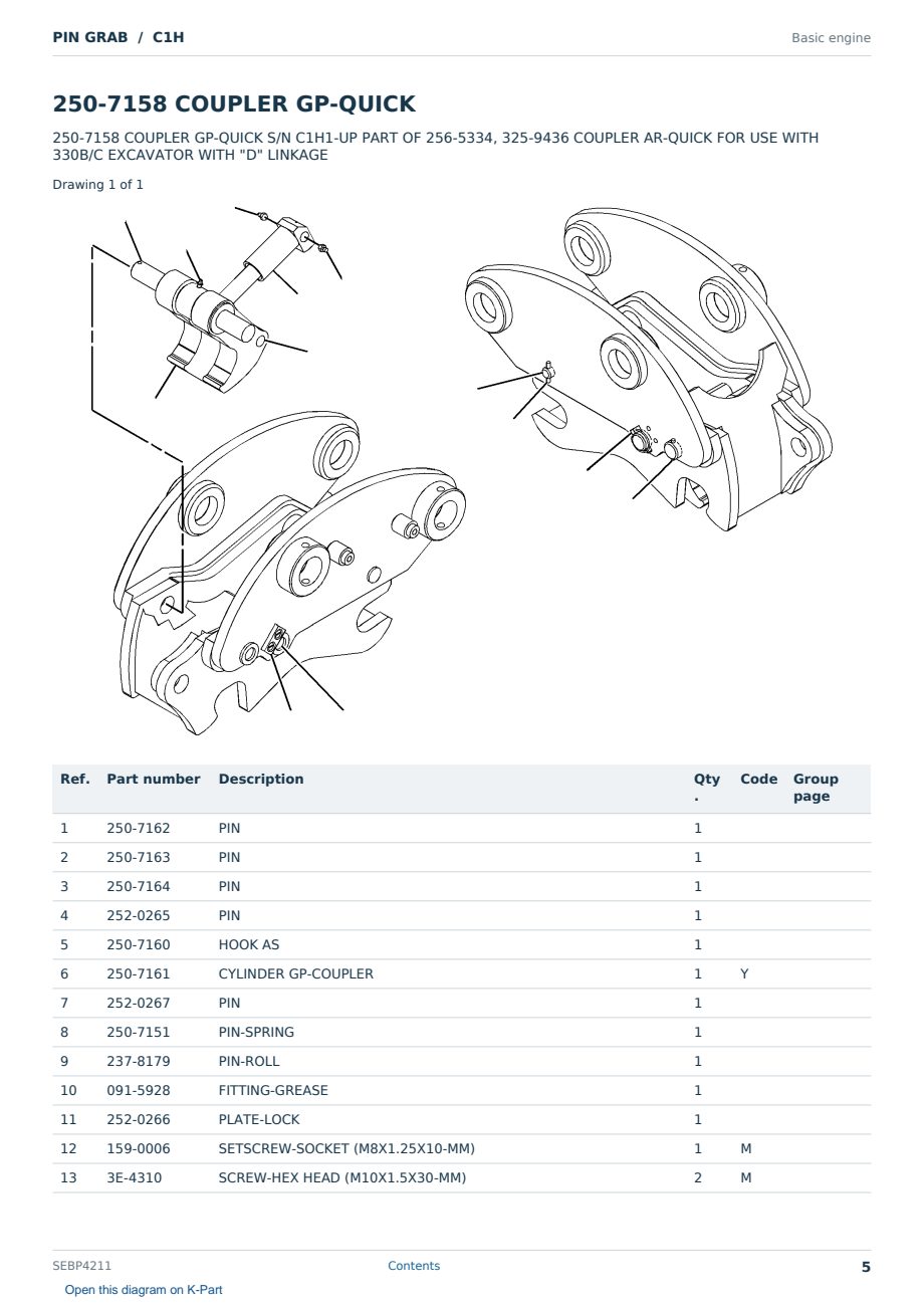 Caterpillar PIN GRAB S/N C1H Partsbook SEBP4211 (English) - sample page 5 of 8 Caterpillar PIN GRAB S/N C1H Partsbook SEBP4211 (English) - sample page 5 of 8