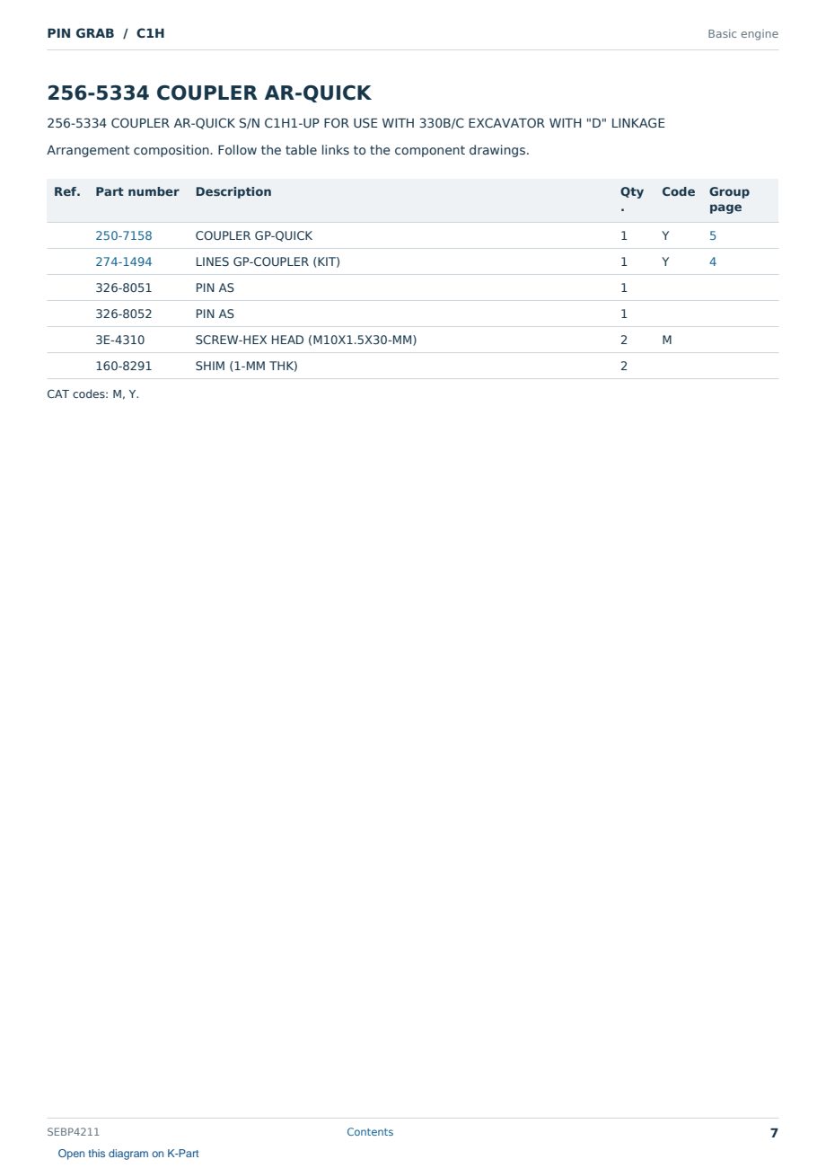 Caterpillar PIN GRAB S/N C1H Partsbook SEBP4211 (English) - sample page 7 of 8 Caterpillar PIN GRAB S/N C1H Partsbook SEBP4211 (English) - sample page 7 of 8