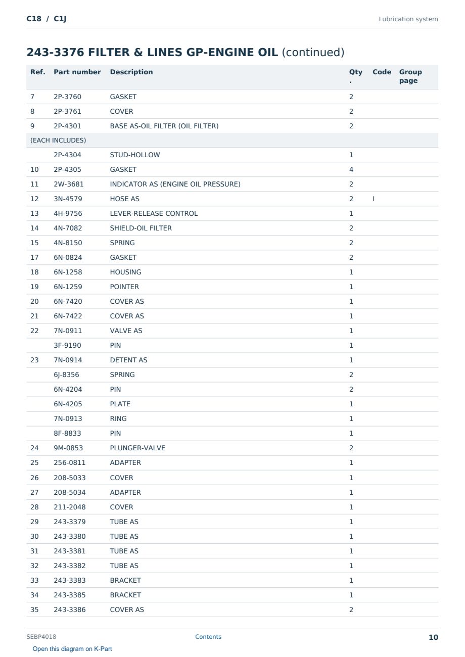 Caterpillar C18 S/N C1J Partsbook SEBP4018 (English) - sample page 10 of 10 Caterpillar C18 S/N C1J Partsbook SEBP4018 (English) - sample page 10 of 10