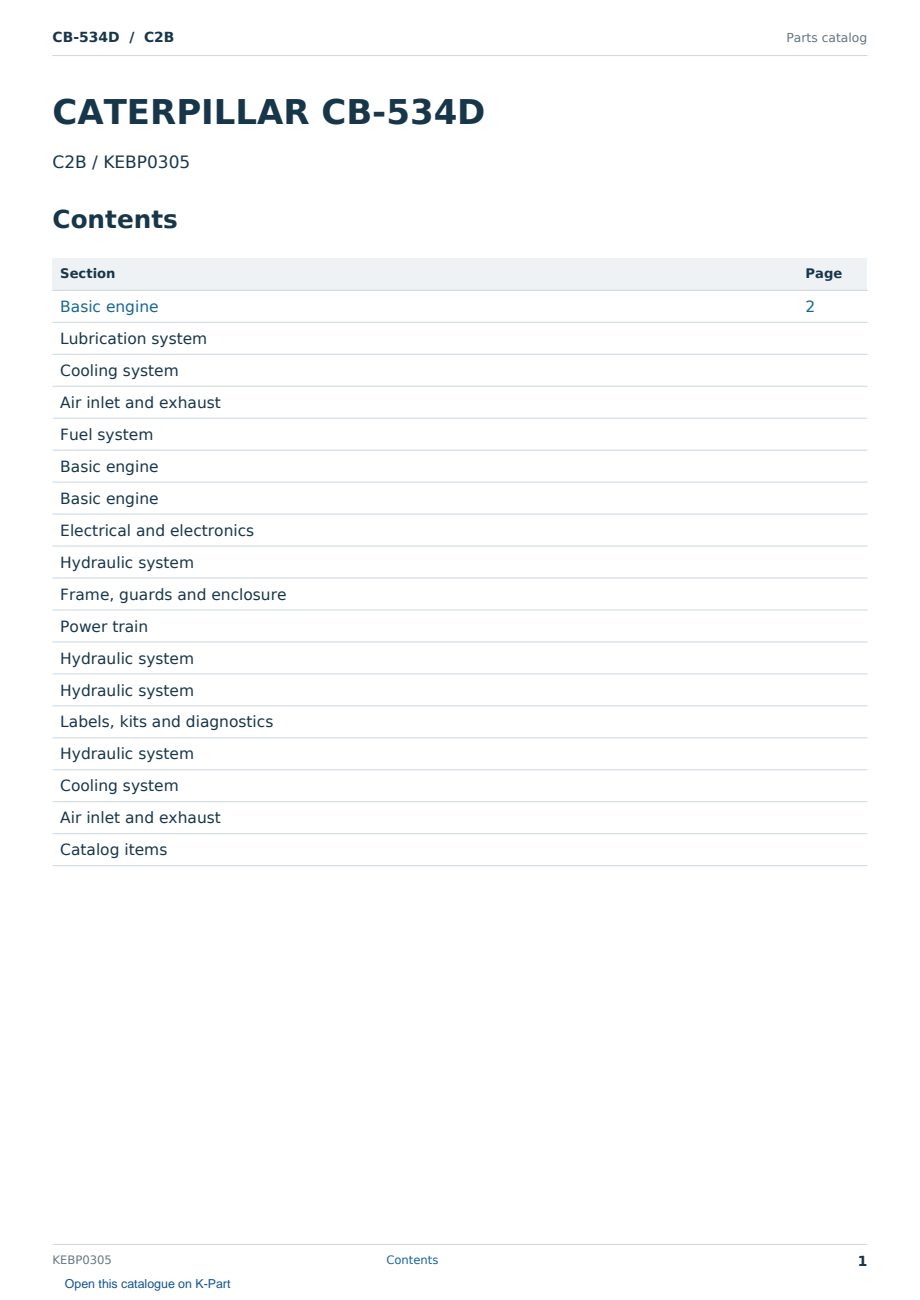 Caterpillar CB-534D S/N C2B Partsbook KEBP0305 (English) - sample page 1 of 10 Caterpillar CB-534D S/N C2B Partsbook KEBP0305 (English) - sample page 1 of 10