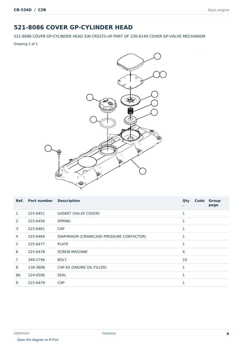 Caterpillar CB-534D S/N C2B Partsbook KEBP0305 (English) - sample page 4 of 10 Caterpillar CB-534D S/N C2B Partsbook KEBP0305 (English) - sample page 4 of 10