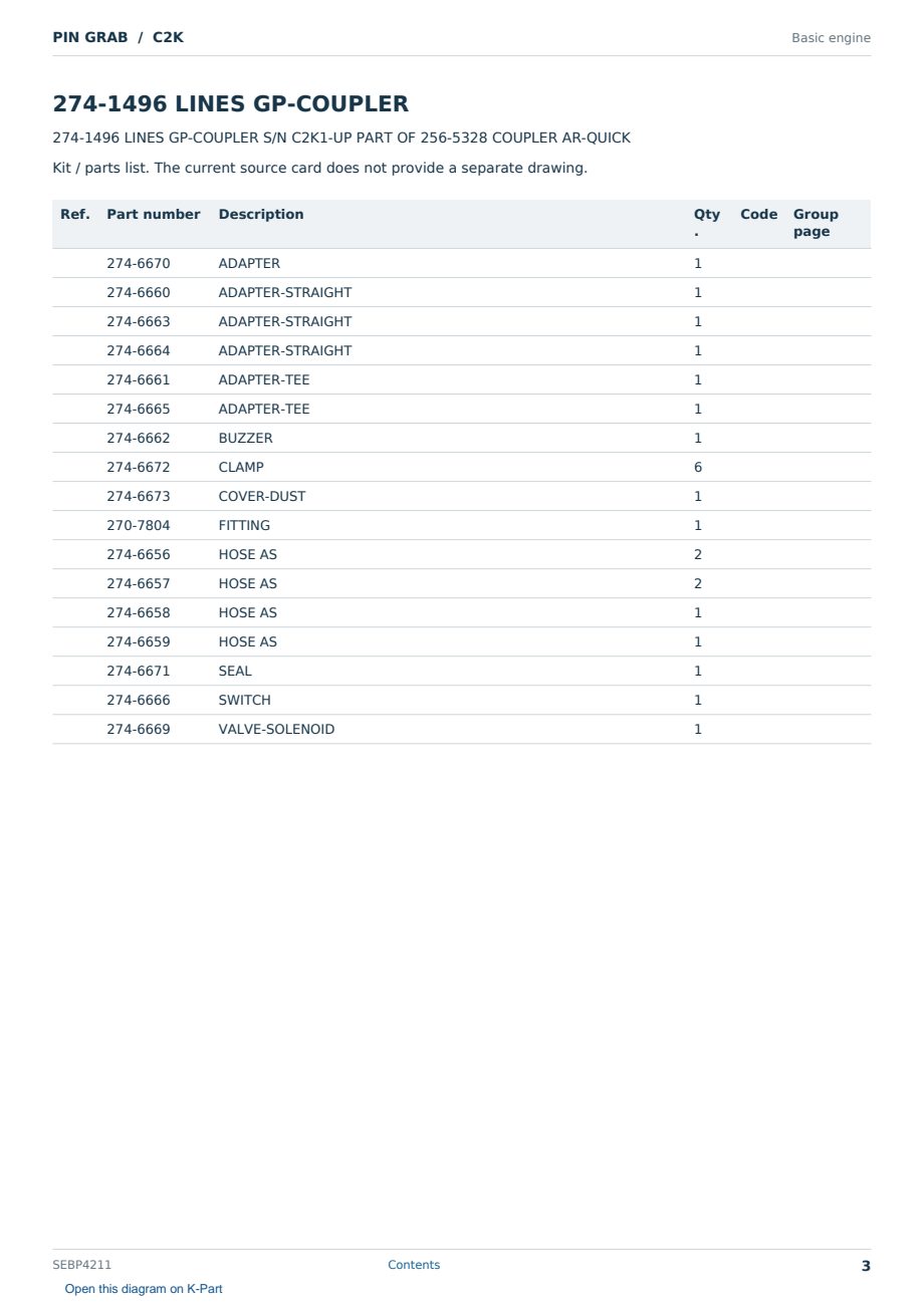 Caterpillar PIN GRAB S/N C2K Partsbook SEBP4211 (English) - sample page 3 of 6 Caterpillar PIN GRAB S/N C2K Partsbook SEBP4211 (English) - sample page 3 of 6