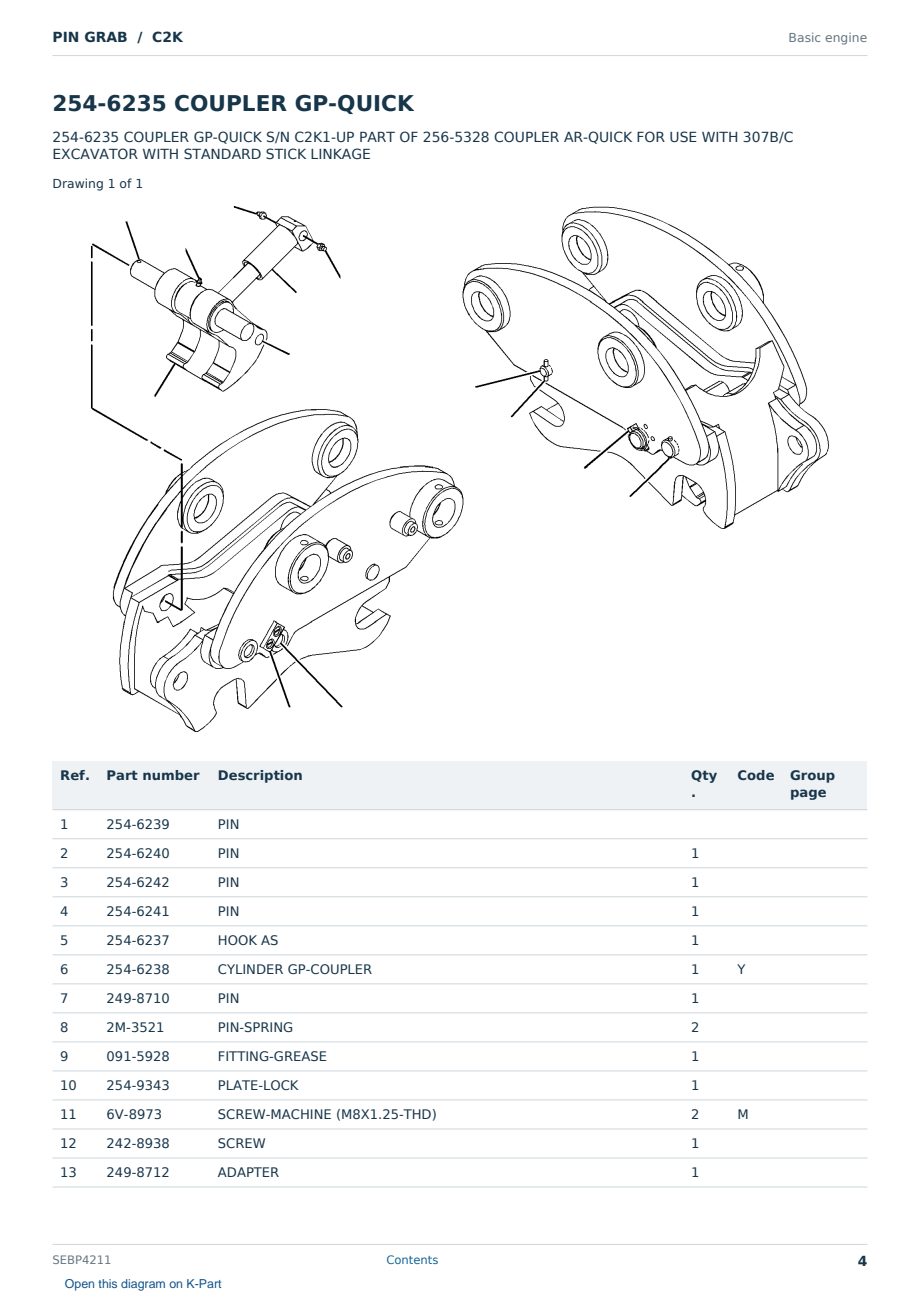 Caterpillar PIN GRAB S/N C2K Partsbook SEBP4211 (English) - sample page 4 of 6 Caterpillar PIN GRAB S/N C2K Partsbook SEBP4211 (English) - sample page 4 of 6