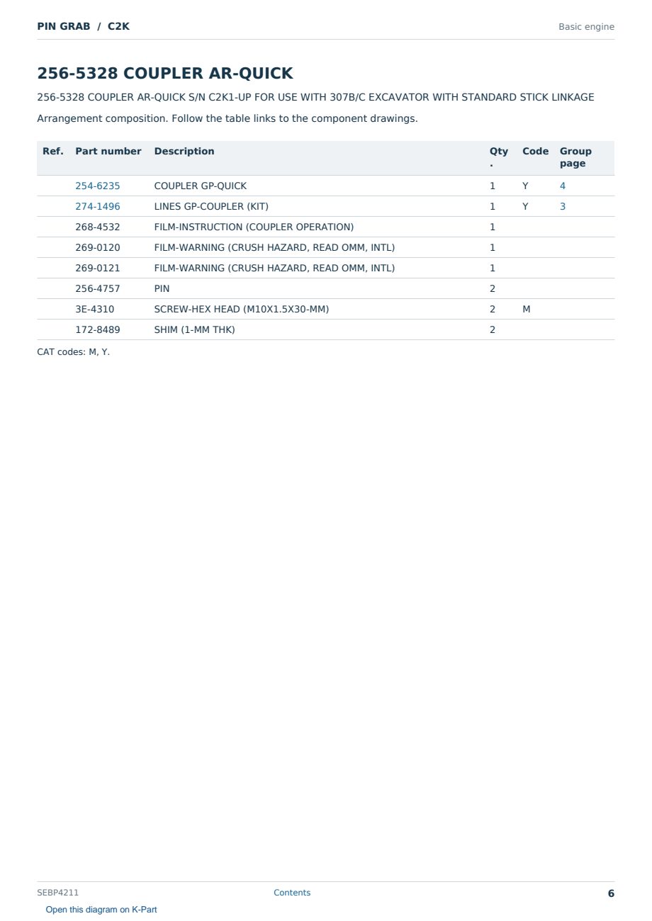 Caterpillar PIN GRAB S/N C2K Partsbook SEBP4211 (English) - sample page 6 of 6 Caterpillar PIN GRAB S/N C2K Partsbook SEBP4211 (English) - sample page 6 of 6