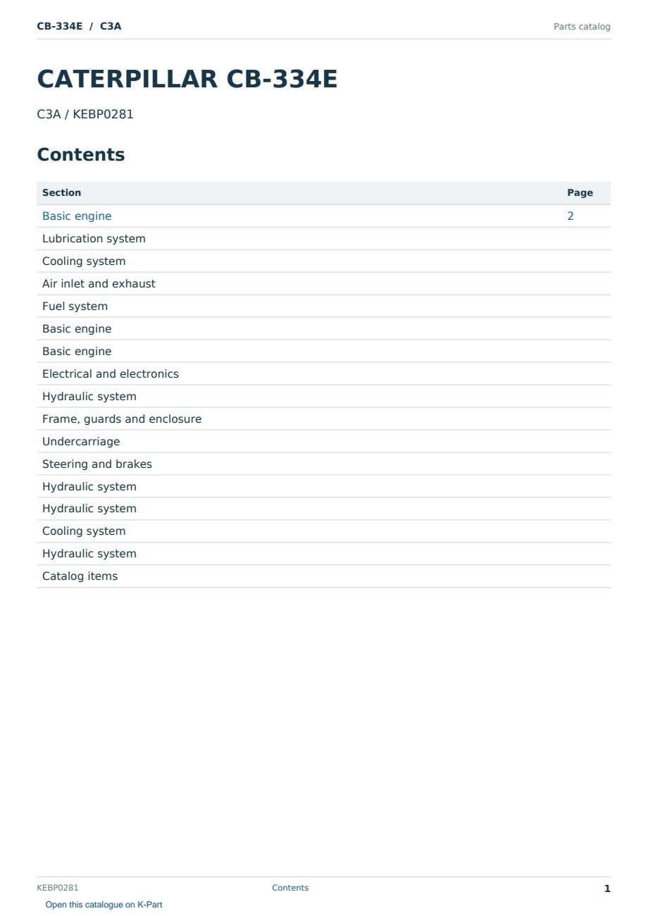 Caterpillar CB-334E S/N C3A Partsbook KEBP0281 (English) - sample page 1 of 10 Caterpillar CB-334E S/N C3A Partsbook KEBP0281 (English) - sample page 1 of 10