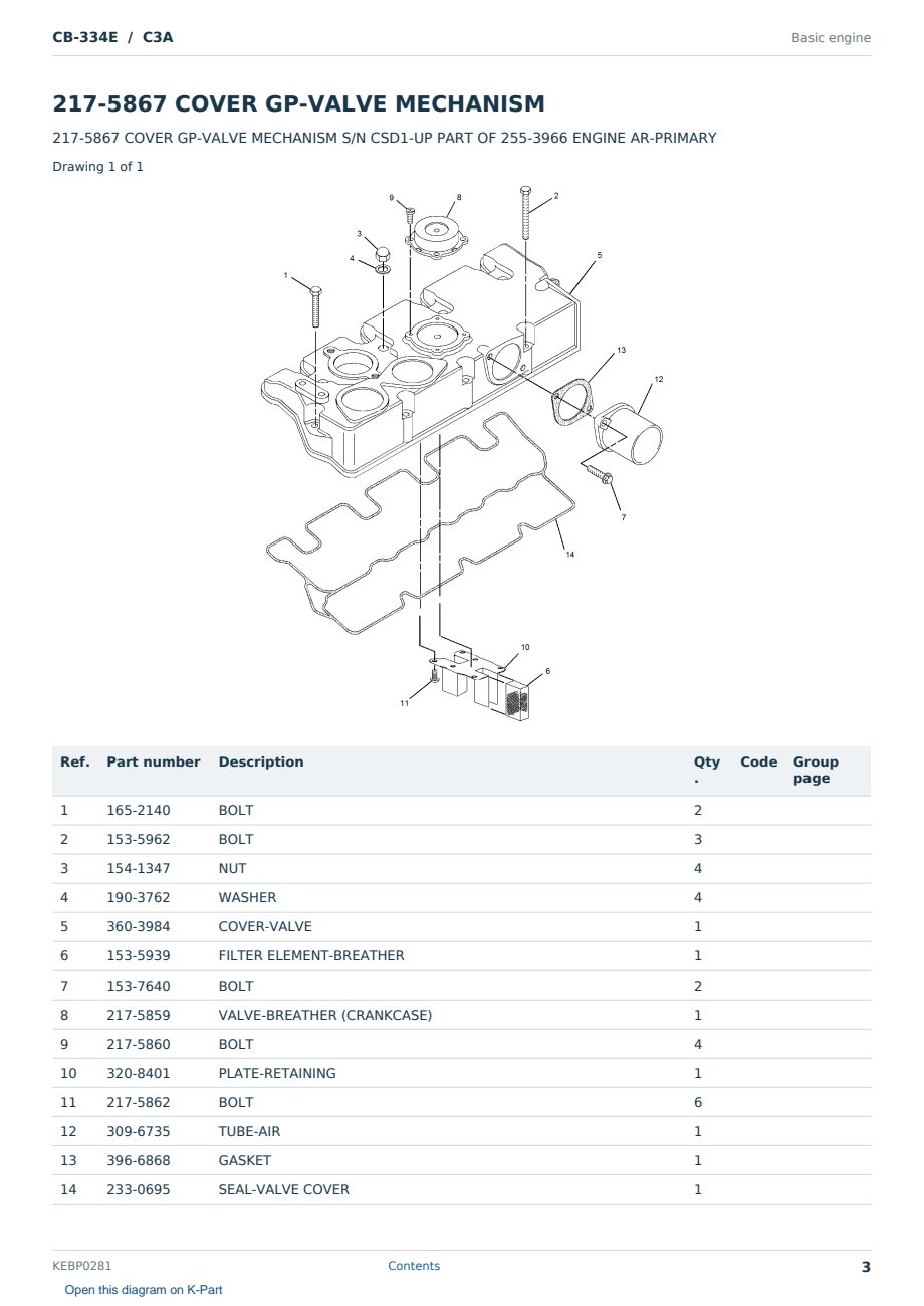 Caterpillar CB-334E S/N C3A Partsbook KEBP0281 (English) - sample page 3 of 10 Caterpillar CB-334E S/N C3A Partsbook KEBP0281 (English) - sample page 3 of 10