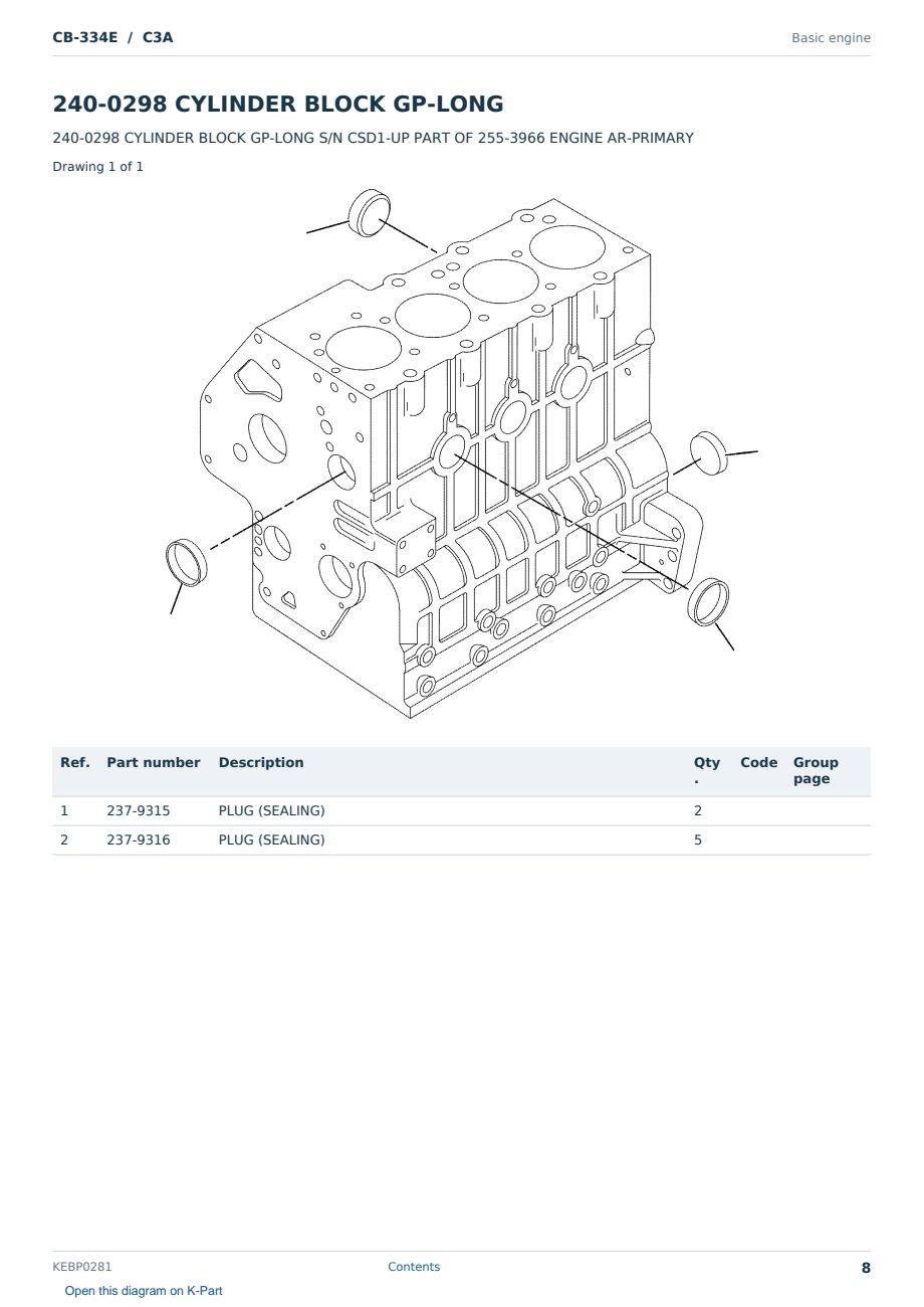 Caterpillar CB-334E S/N C3A Partsbook KEBP0281 (English) - sample page 8 of 10 Caterpillar CB-334E S/N C3A Partsbook KEBP0281 (English) - sample page 8 of 10