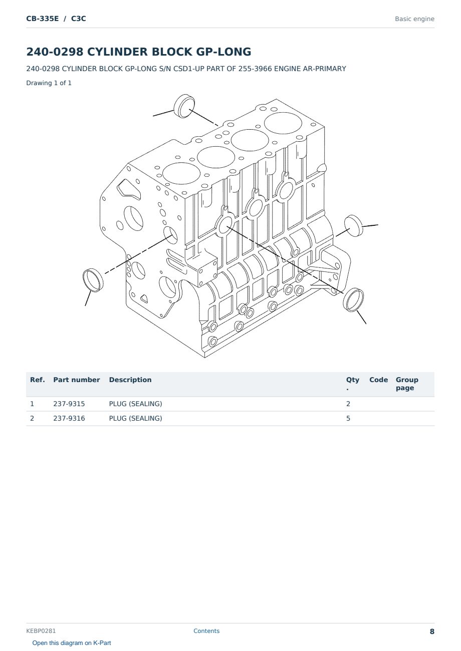 Caterpillar CB-335E S/N C3C Partsbook KEBP0281 (English) - sample page 8 of 10 Caterpillar CB-335E S/N C3C Partsbook KEBP0281 (English) - sample page 8 of 10
