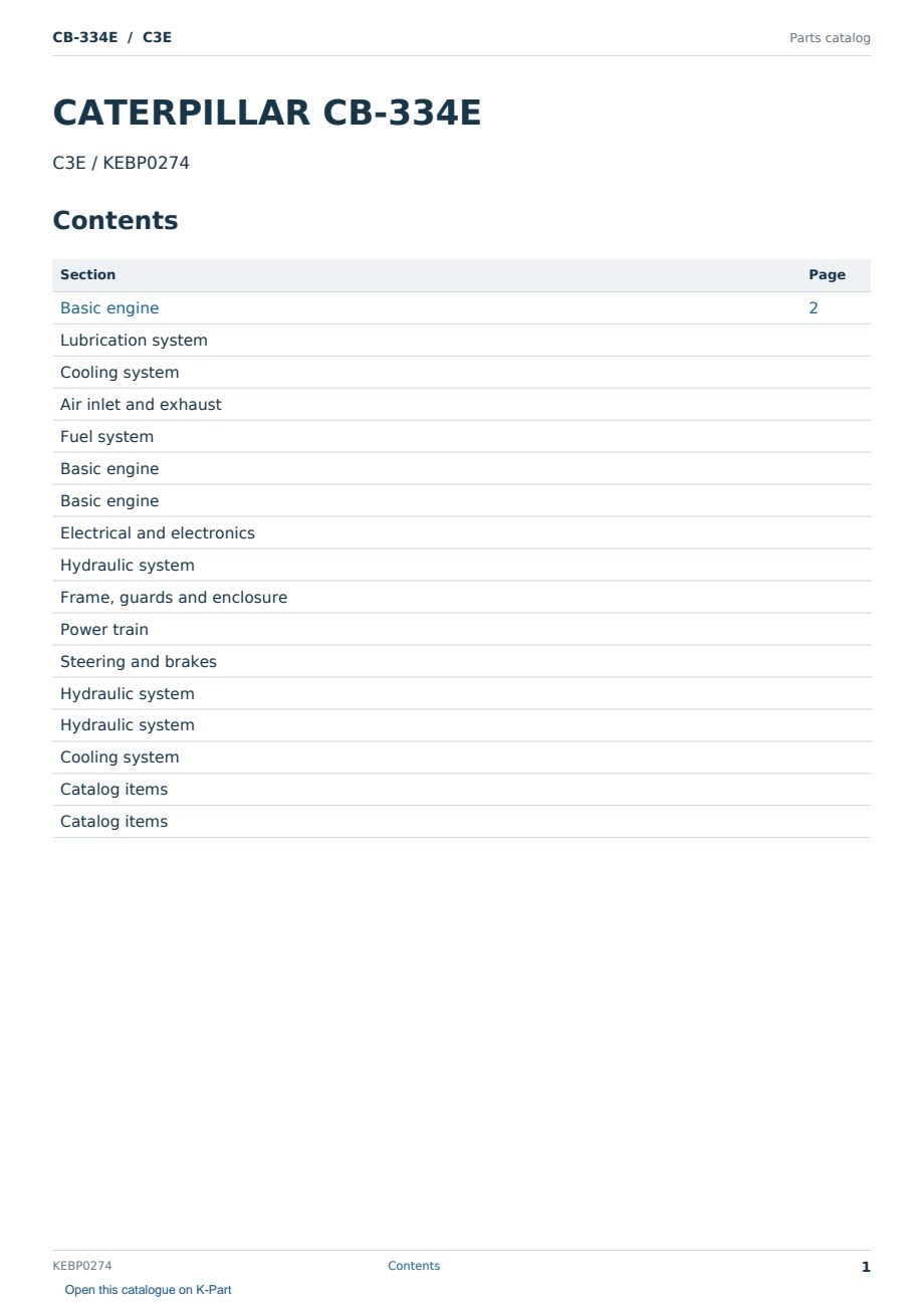 Caterpillar CB-334E S/N C3E Partsbook KEBP0274 (English) - sample page 1 of 10 Caterpillar CB-334E S/N C3E Partsbook KEBP0274 (English) - sample page 1 of 10